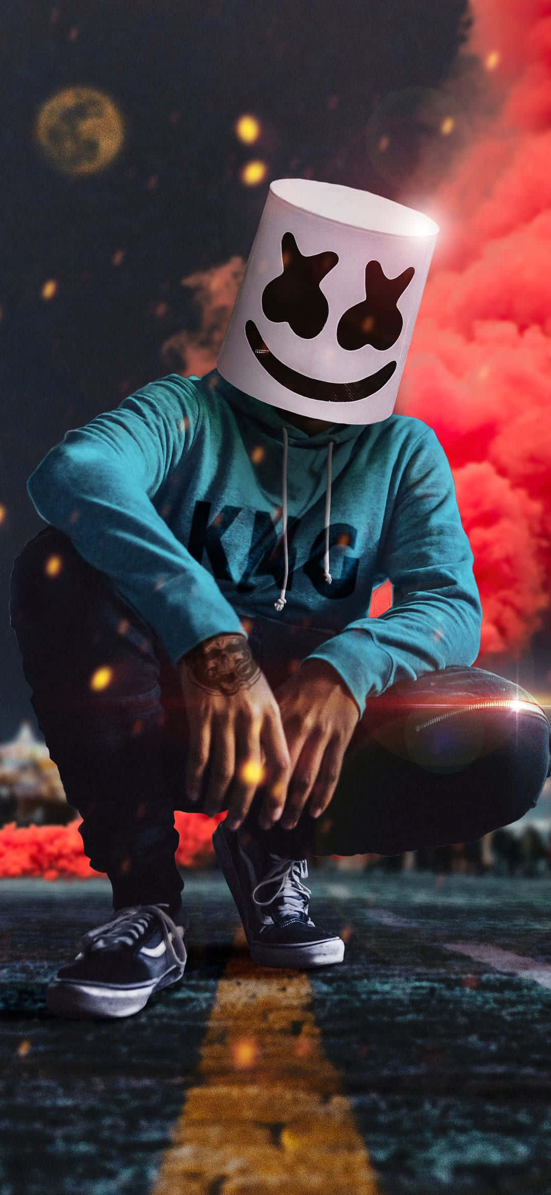 1080x2340 4K Marshmello farverig røg Wallpapers