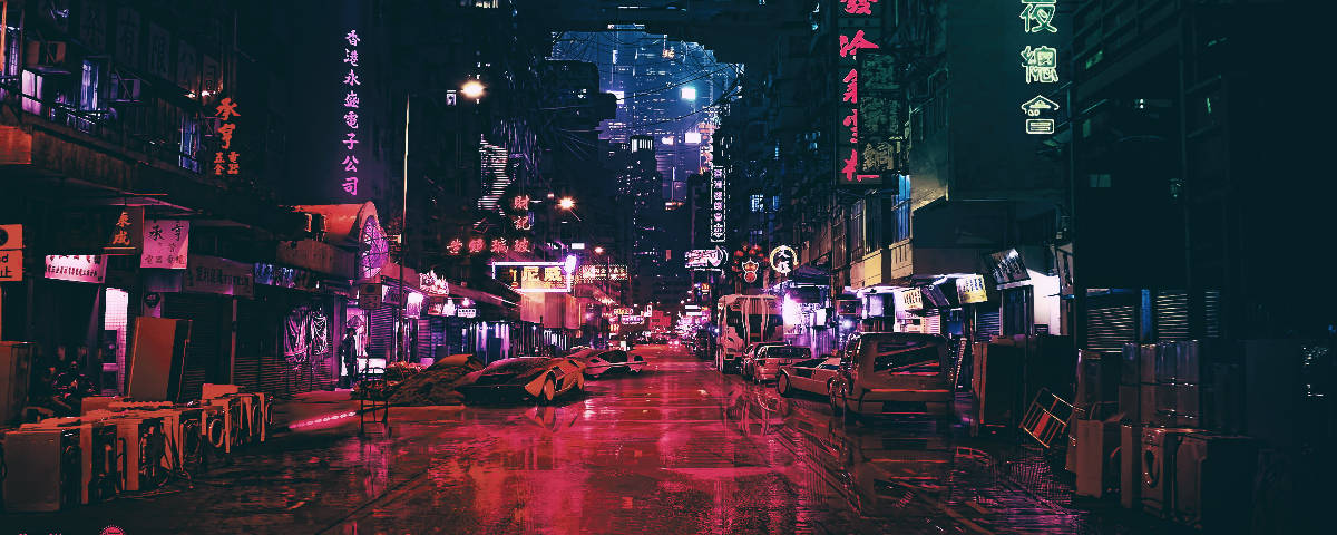 1200x48 By med neonlys og skilte Wallpapers