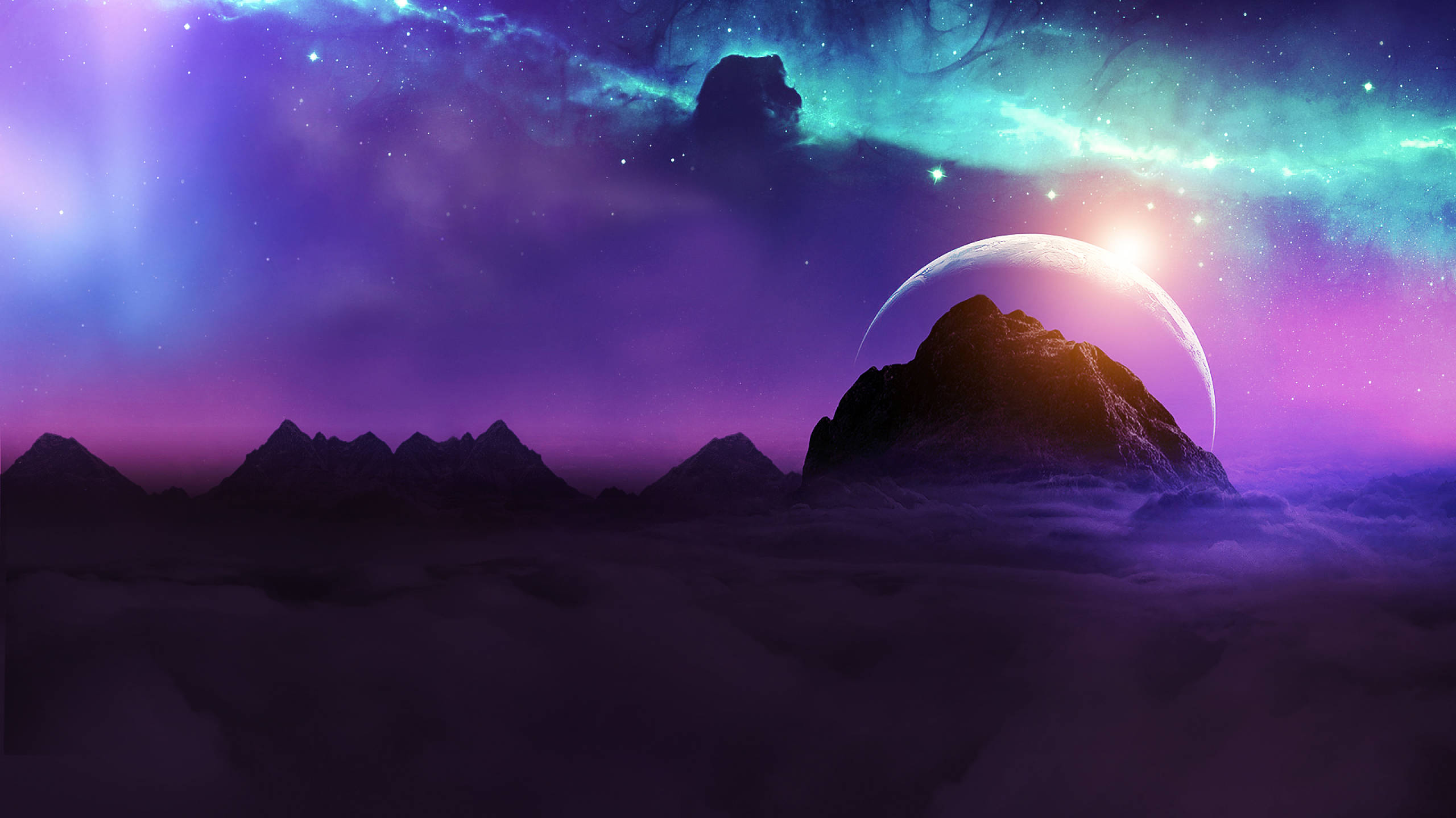 1440p HD Lilla himmel måne over bjerg Wallpapers