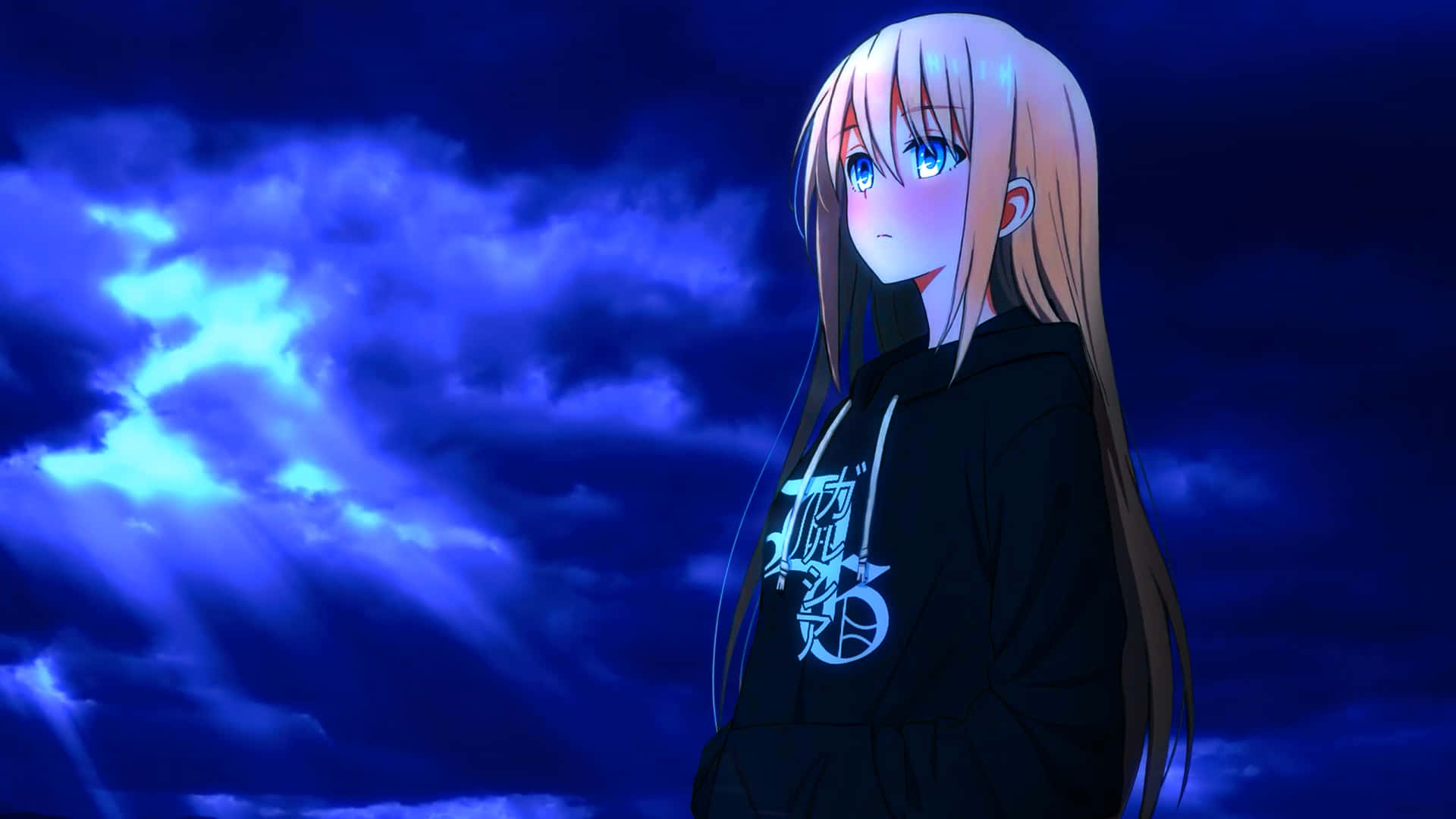 1920x1080 Anime Pige Mørkeblå Wallpapers