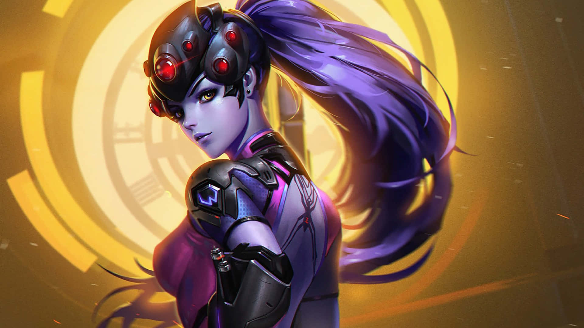 1920x1080 Overwatch Widowmaker Lilla Baggrund Wallpapers
