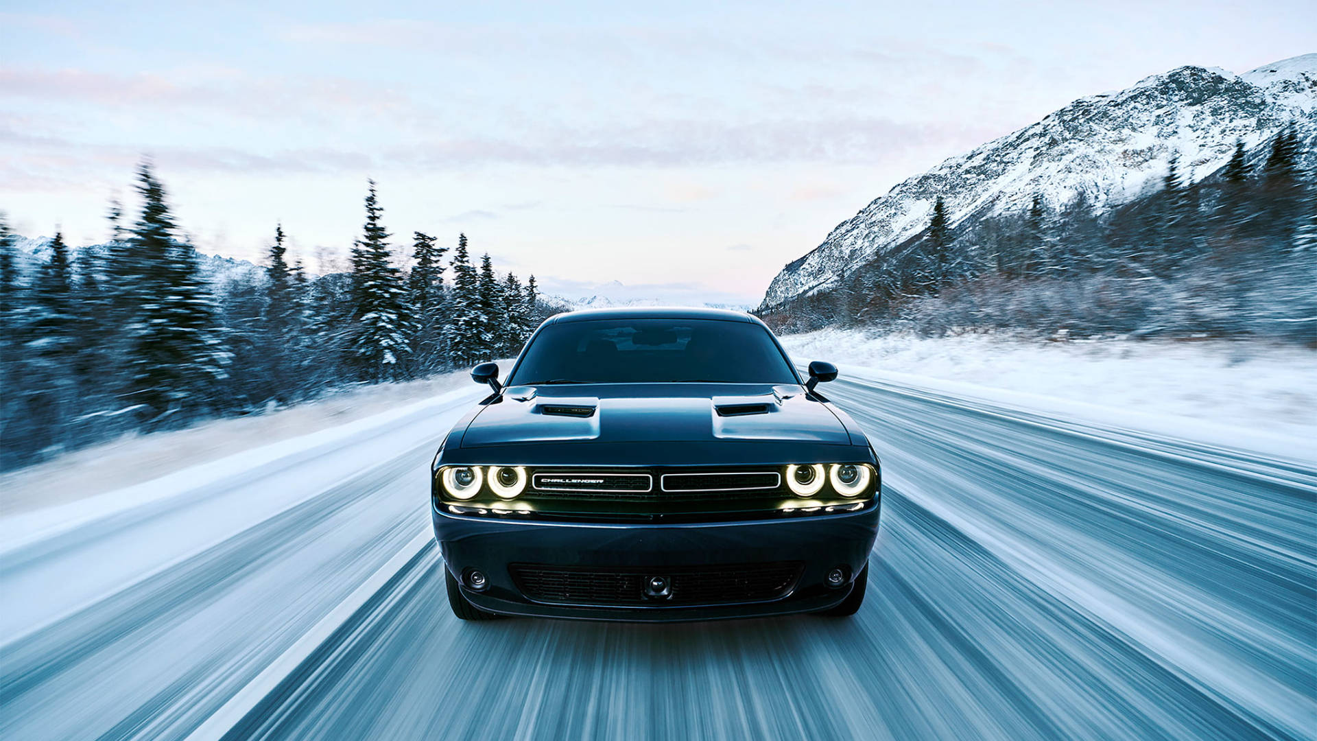 2017 Blå Dodge Challenger Om Vinteren Wallpapers