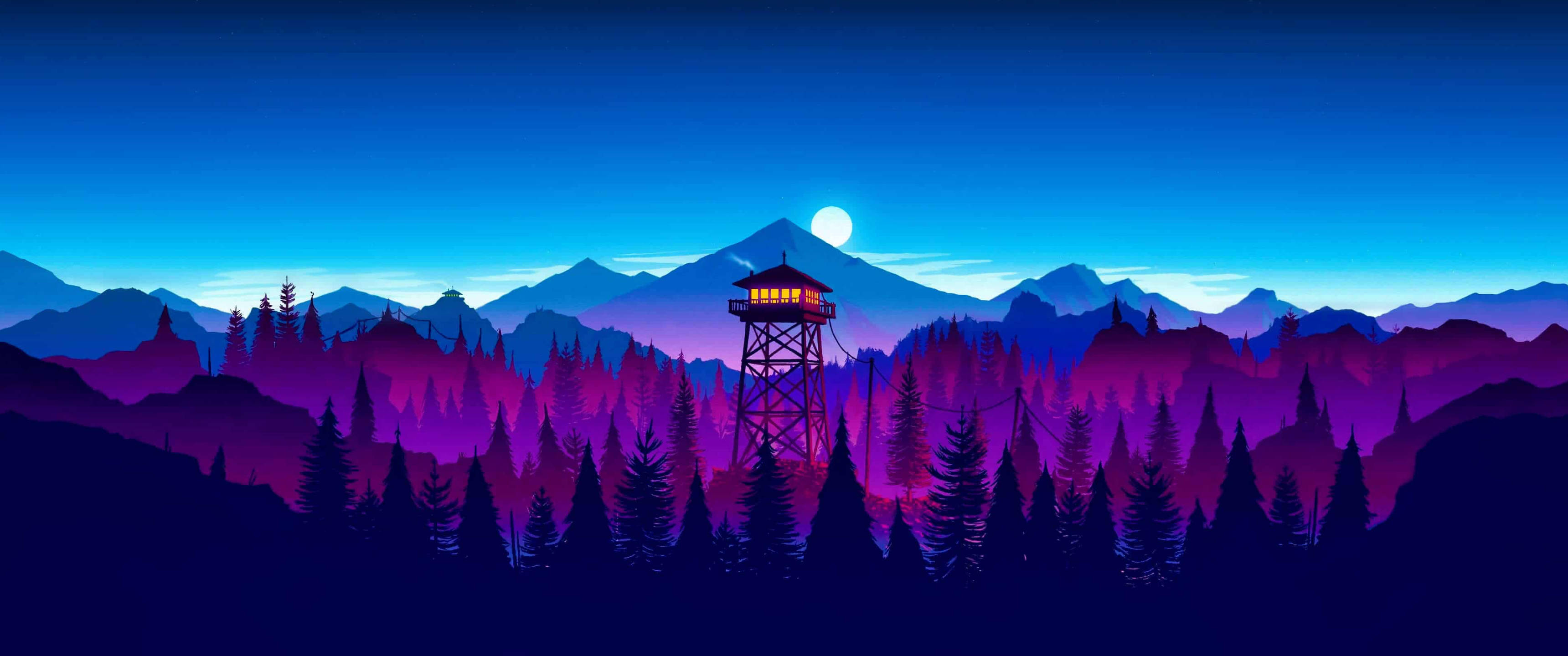 3440x1440 Minimalistisk Udsigtstårn i Vildmarken Wallpapers