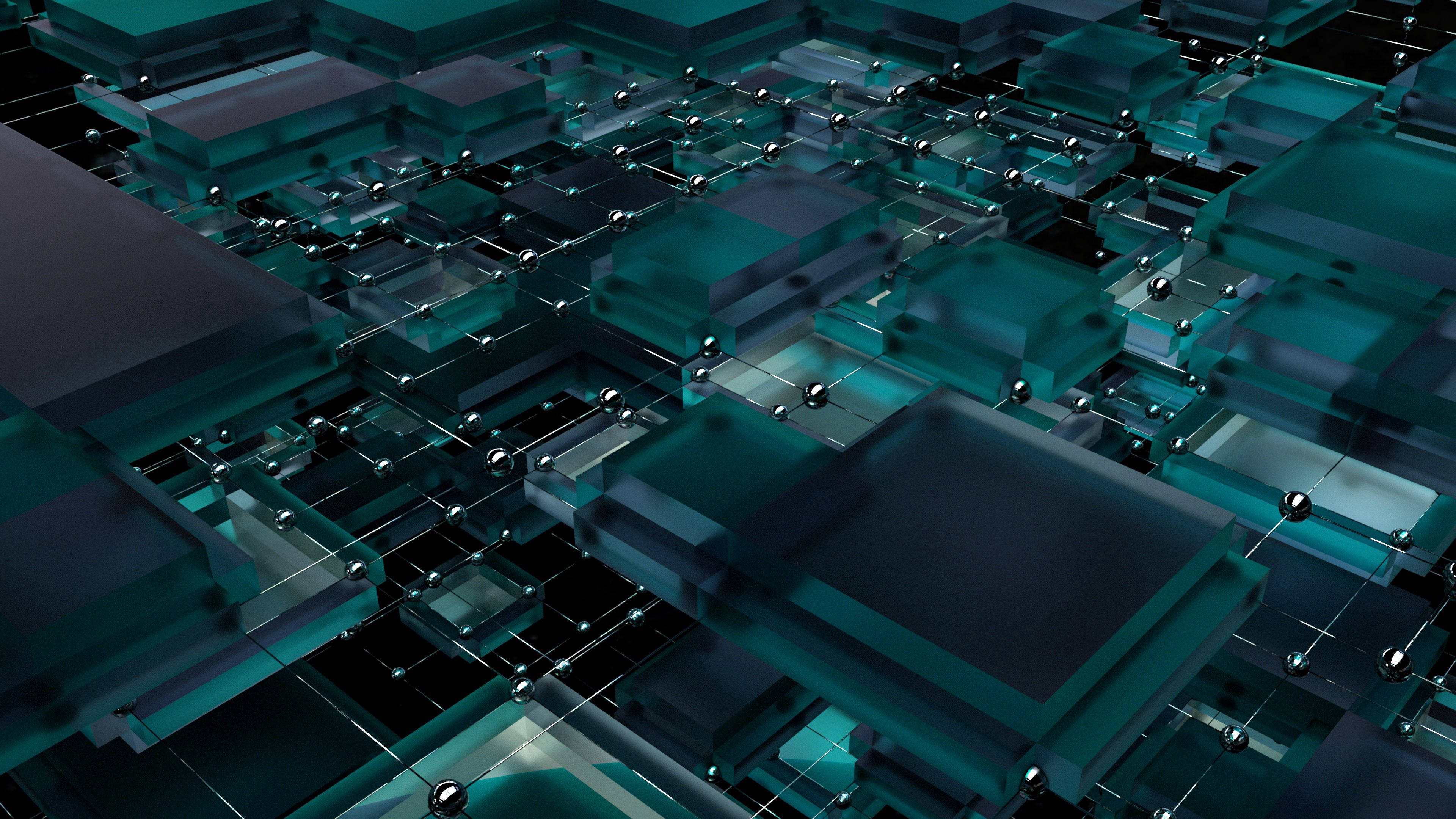 3D blå flade terninger i et abstrakt mønster Wallpapers