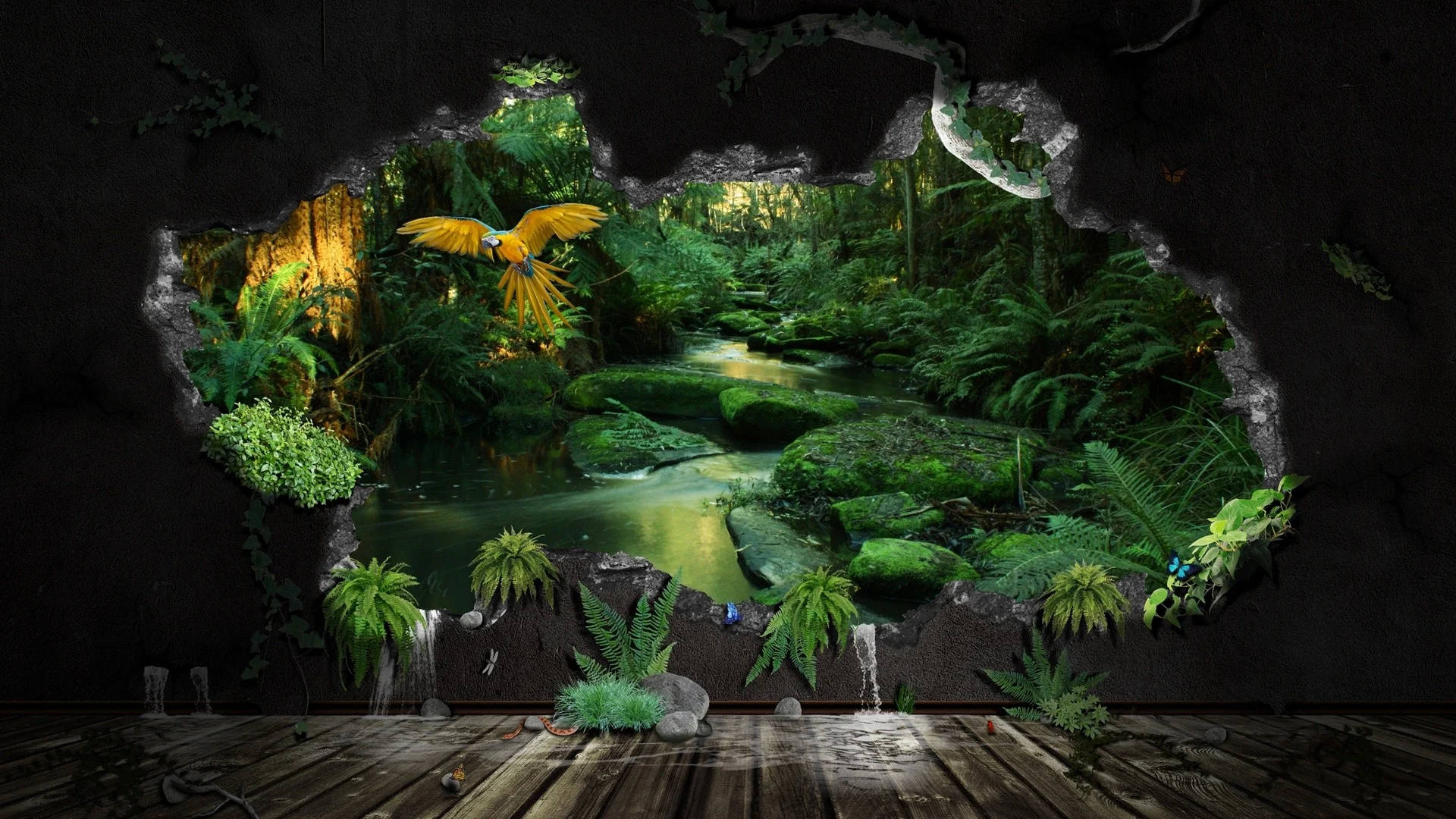 3D skovudsigt vægmaleri Wallpapers