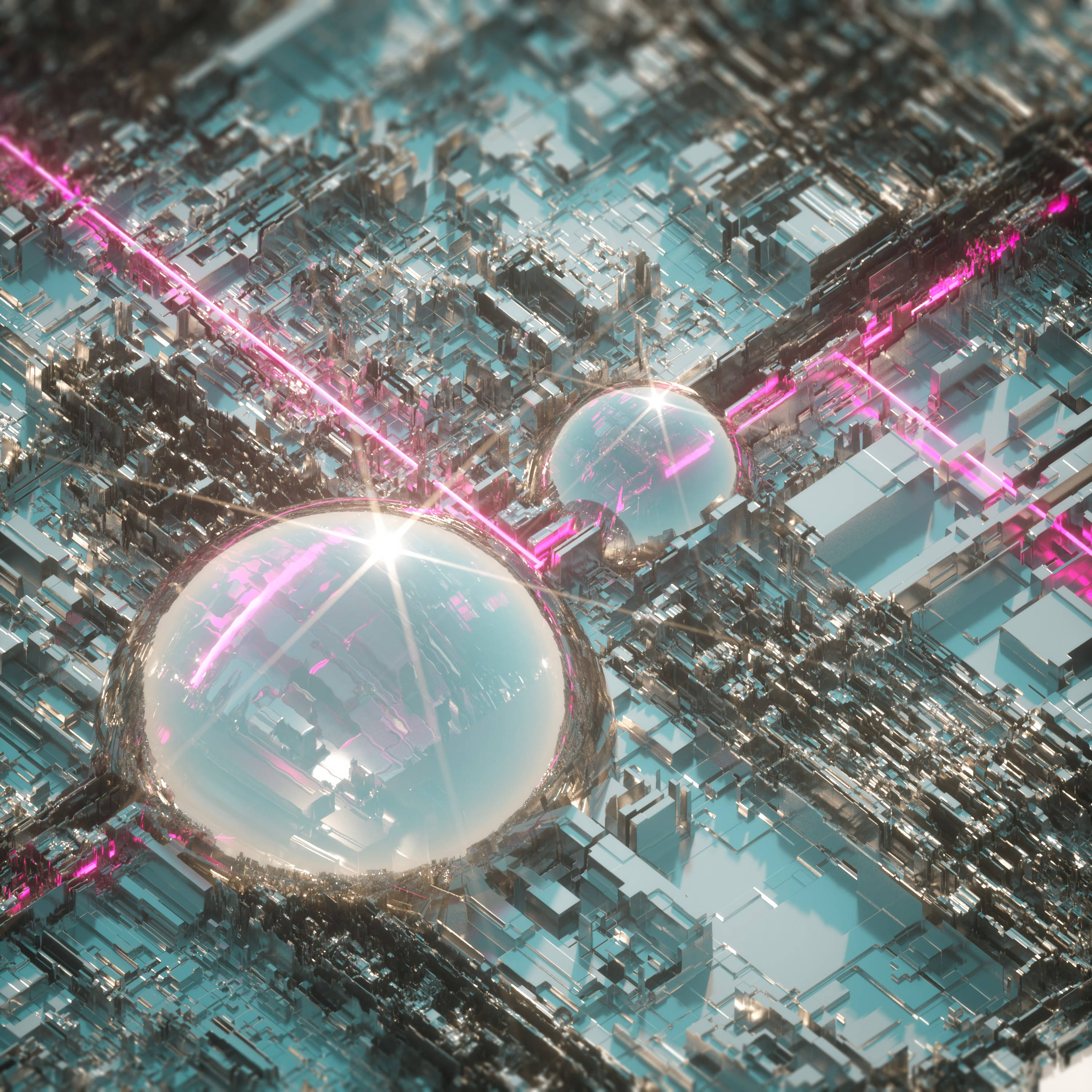 3D-udsigt over en futuristisk by med enorme kupler Wallpapers