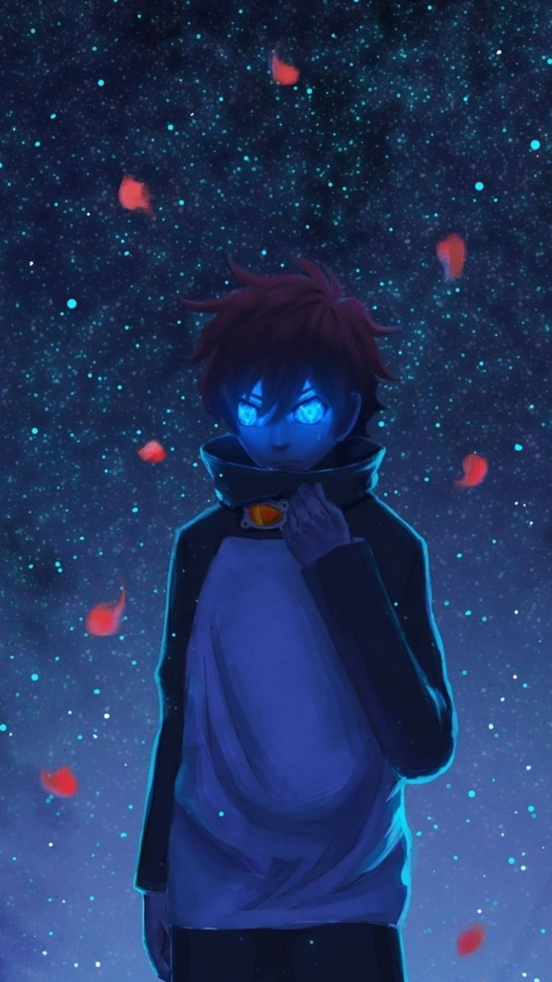 4K Anime iPhone Dreng Glødende Blå Øjne Wallpapers