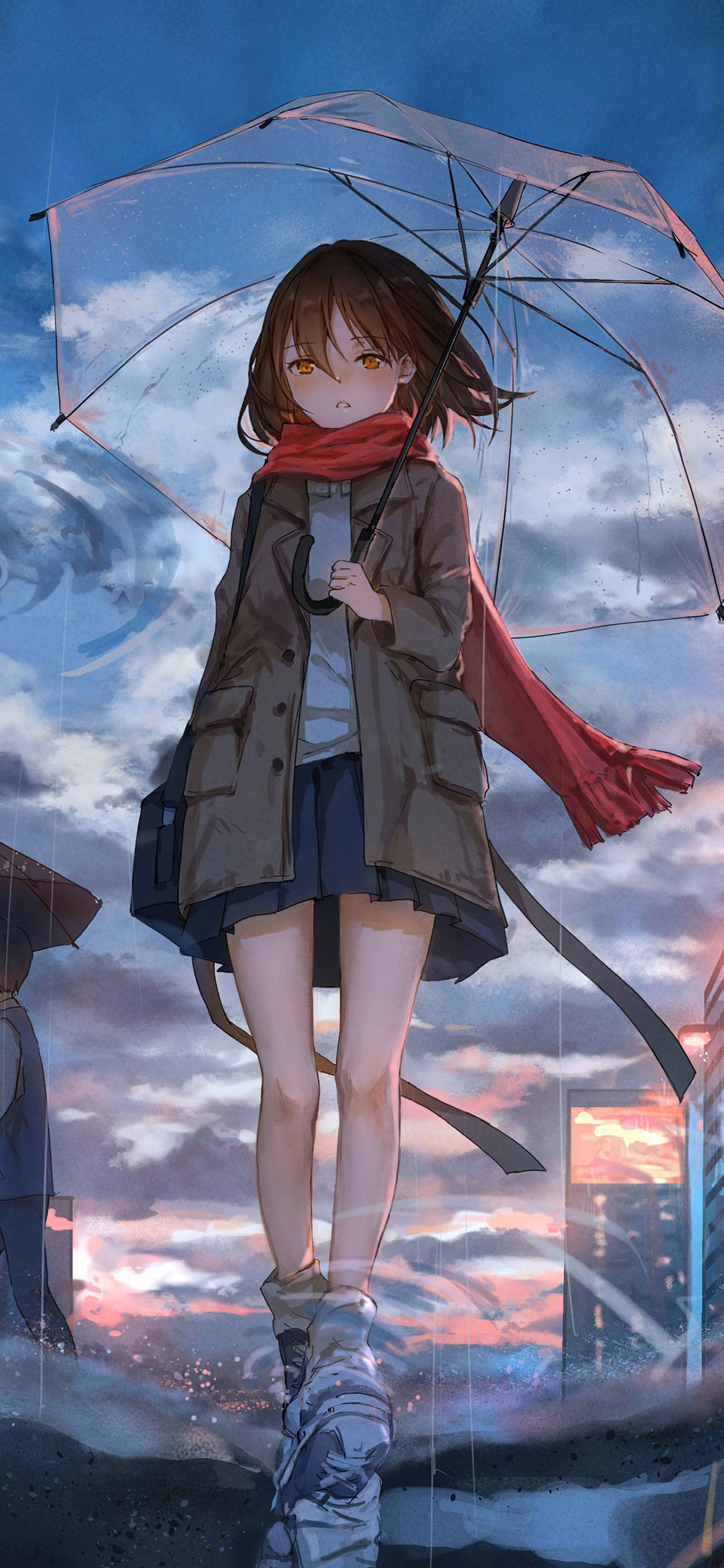 4K Anime iPhone-pige med rødt tørklæde Wallpapers