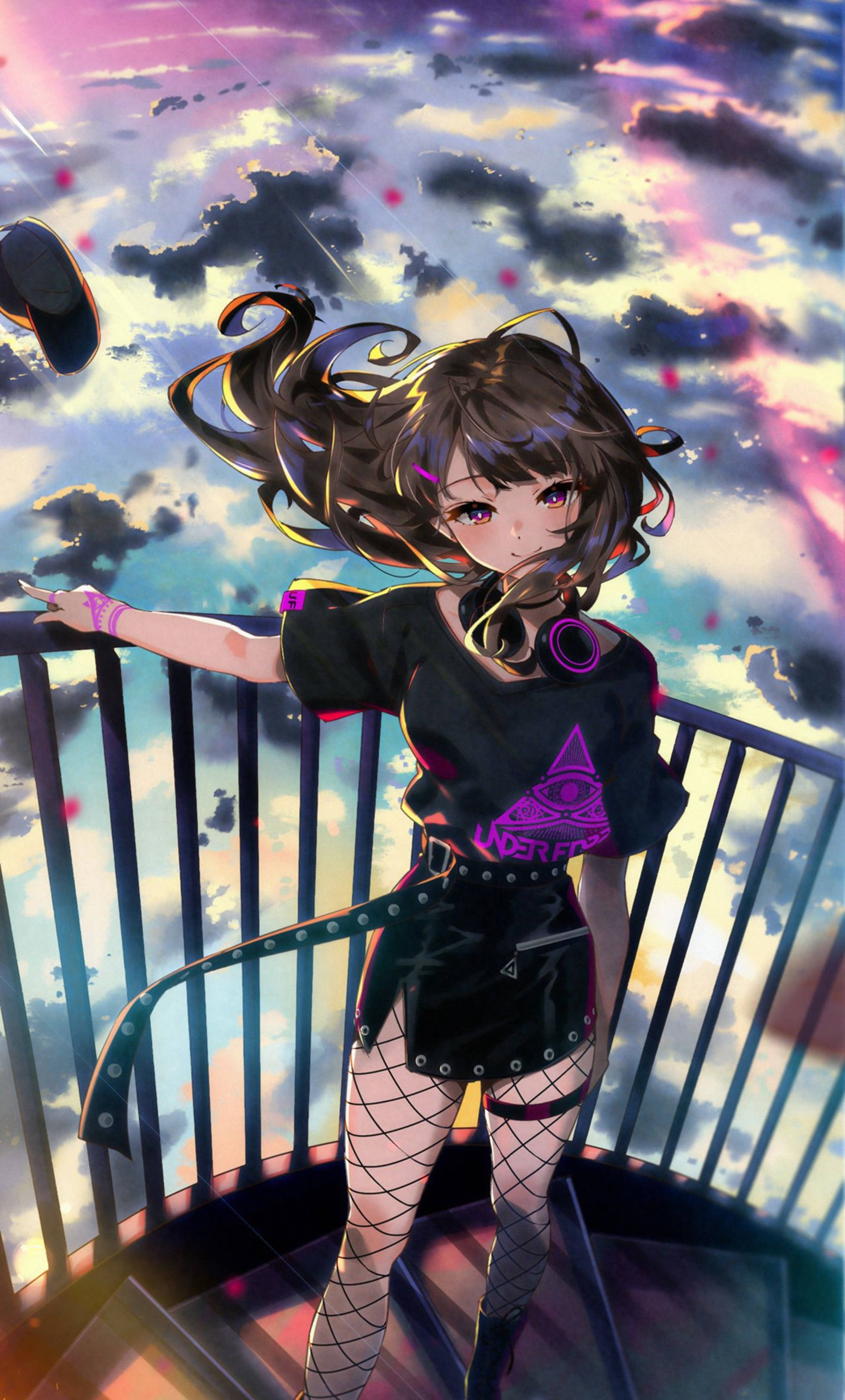 4K Anime iPhone Smuk Pige På Trappe Wallpapers