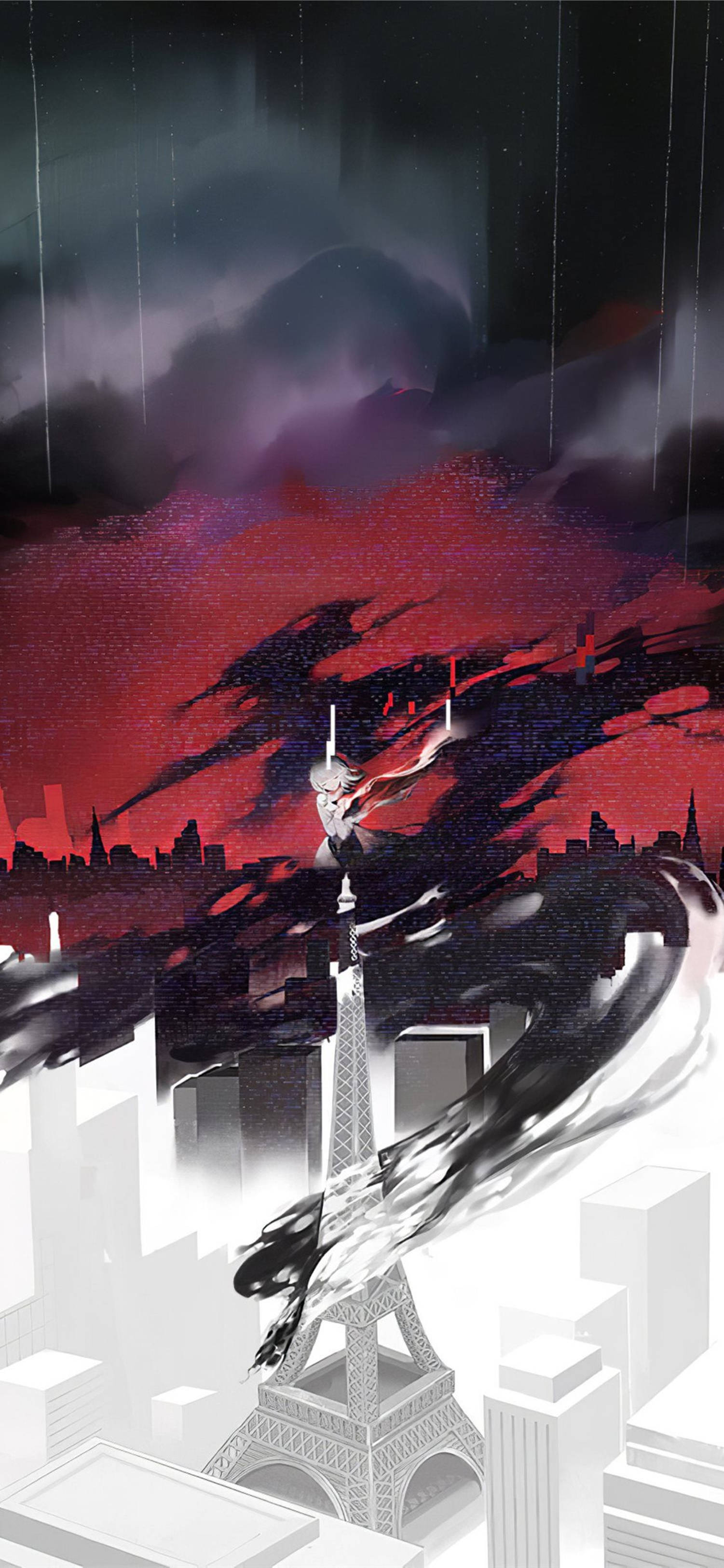 4K Anime Pige på Eiffeltårnet Wallpapers