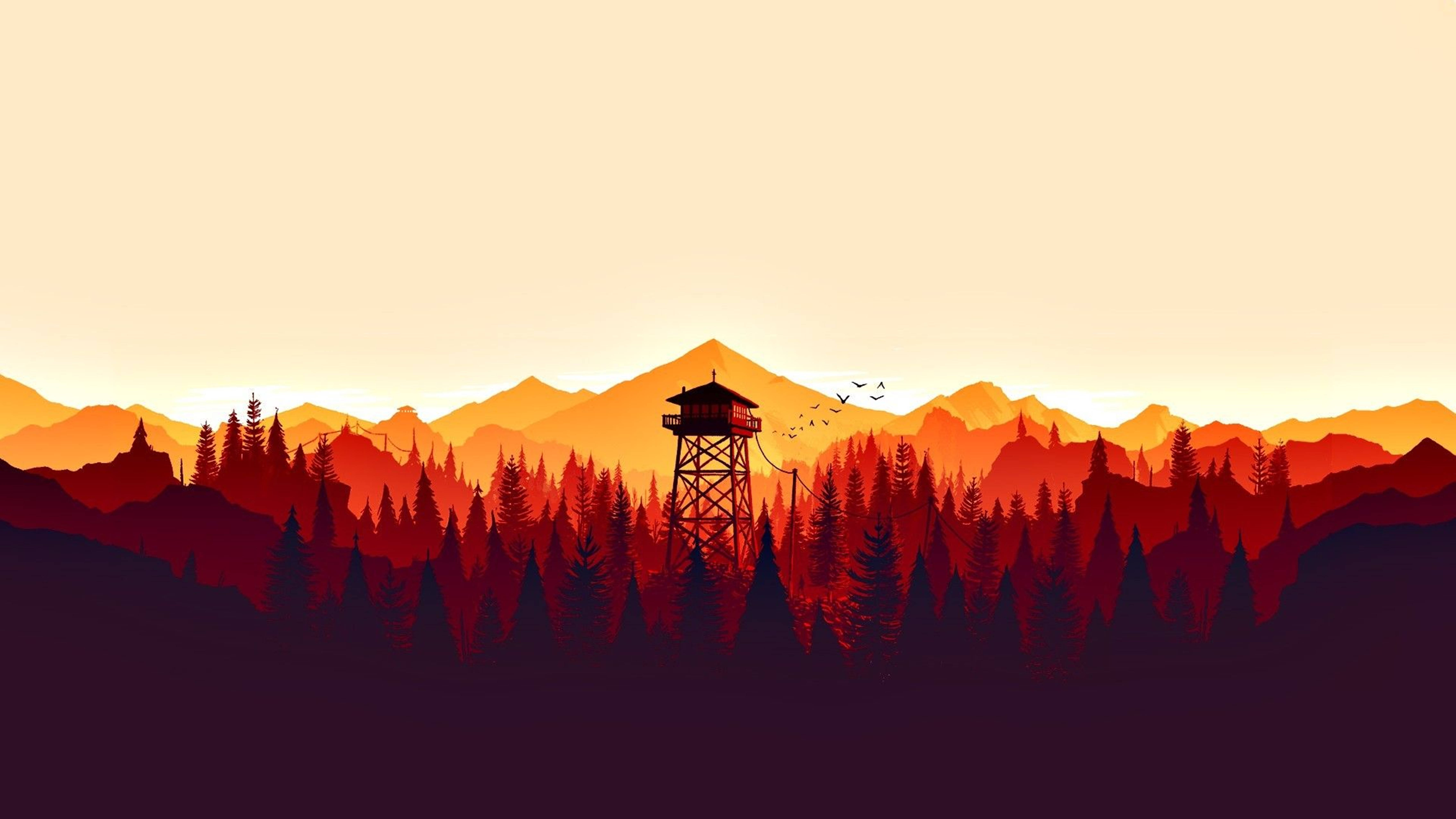 4K Firewatch levende orange bjerge Wallpapers