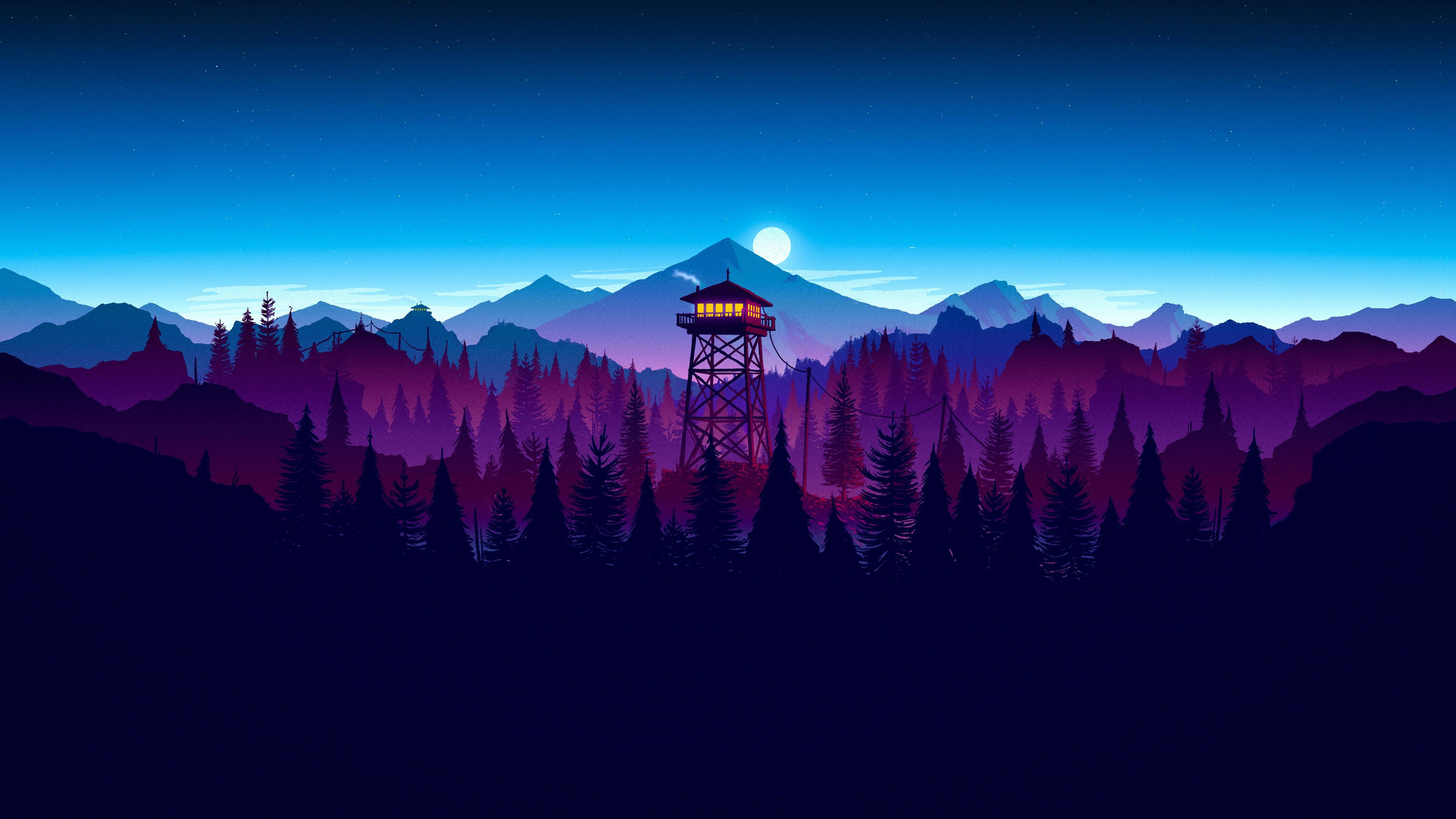4K Firewatch Lilla Skov Silhuet Wallpapers