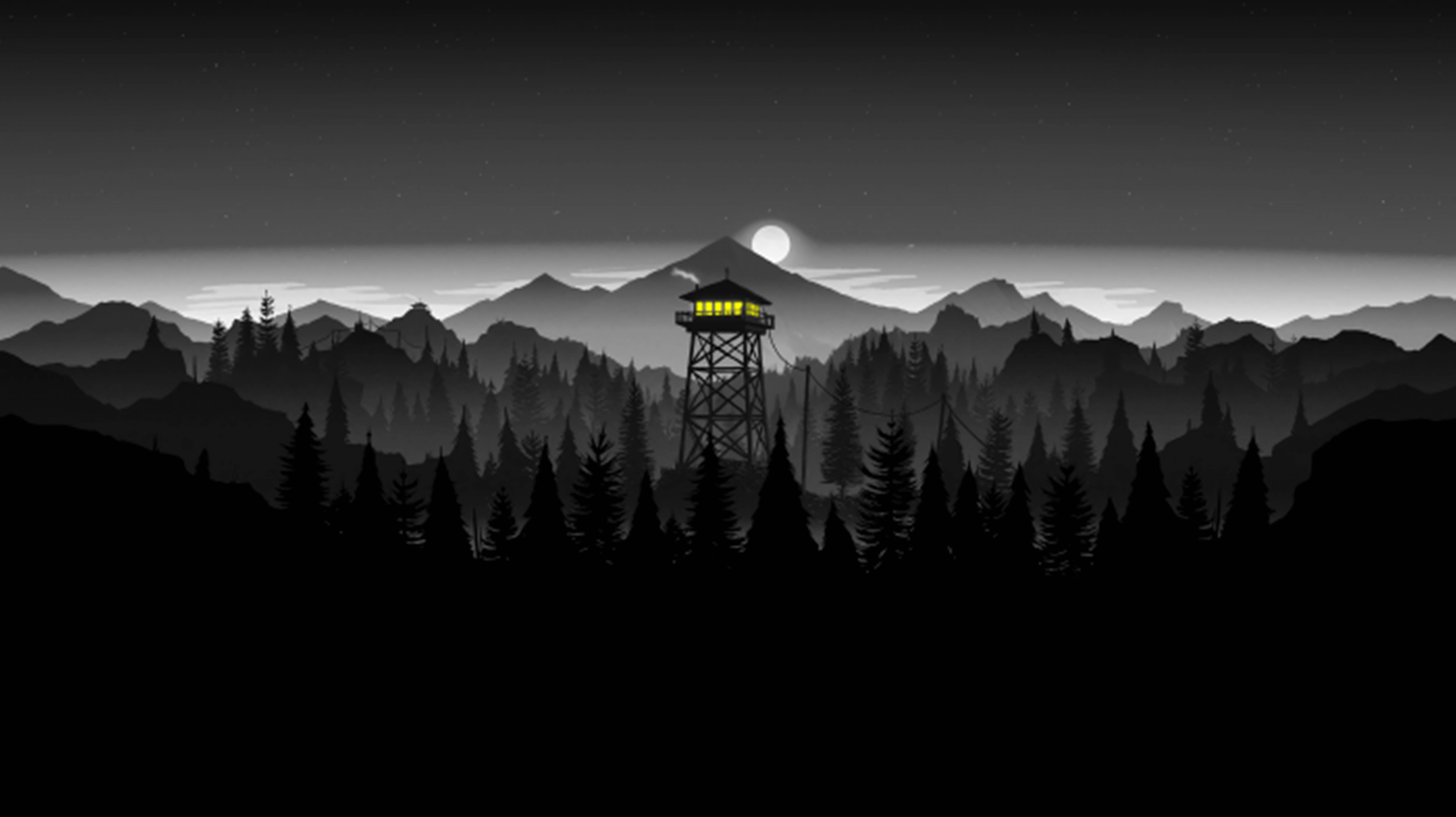 4K Firewatch sorte bjerge og skove Wallpapers