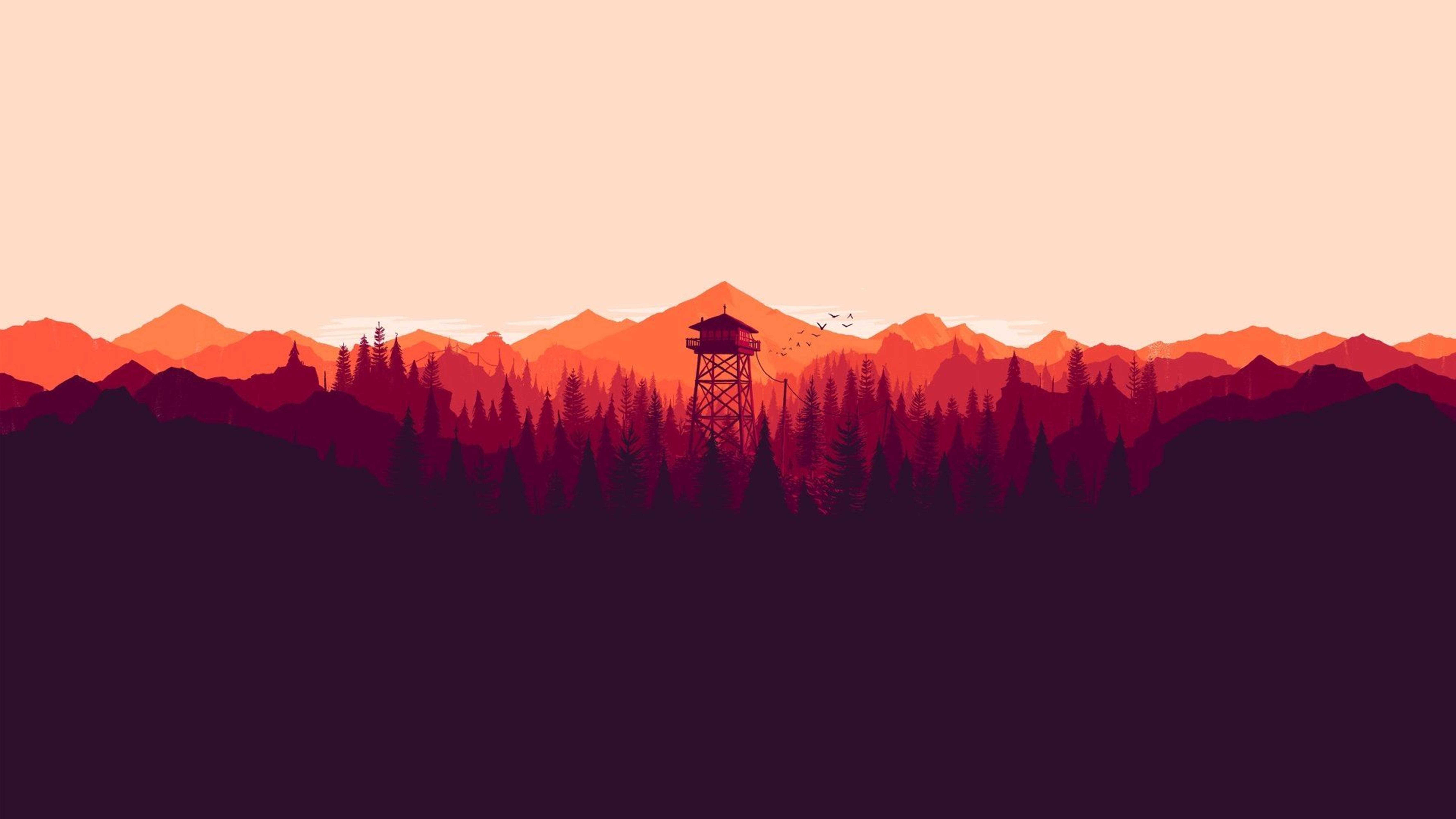 4K Firewatch Tårn Gradient Lilla Wallpapers