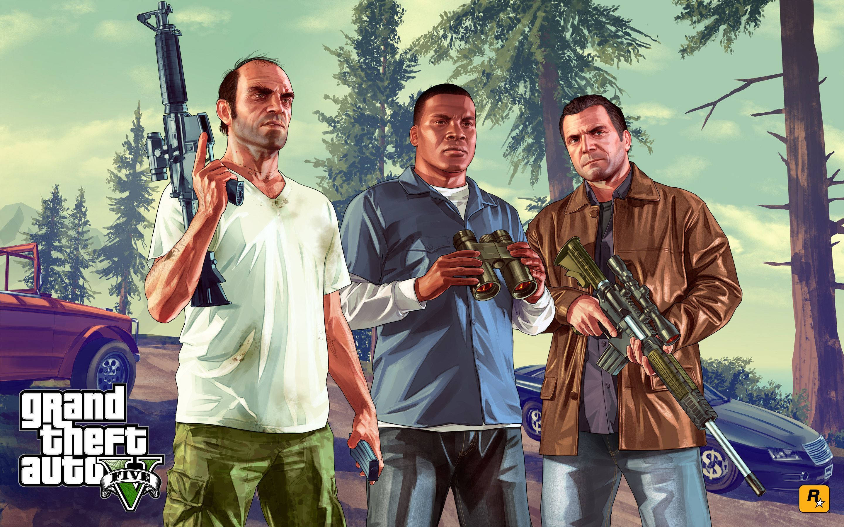 4K GTA 5 Trevor Franklin Michael med våben Wallpapers