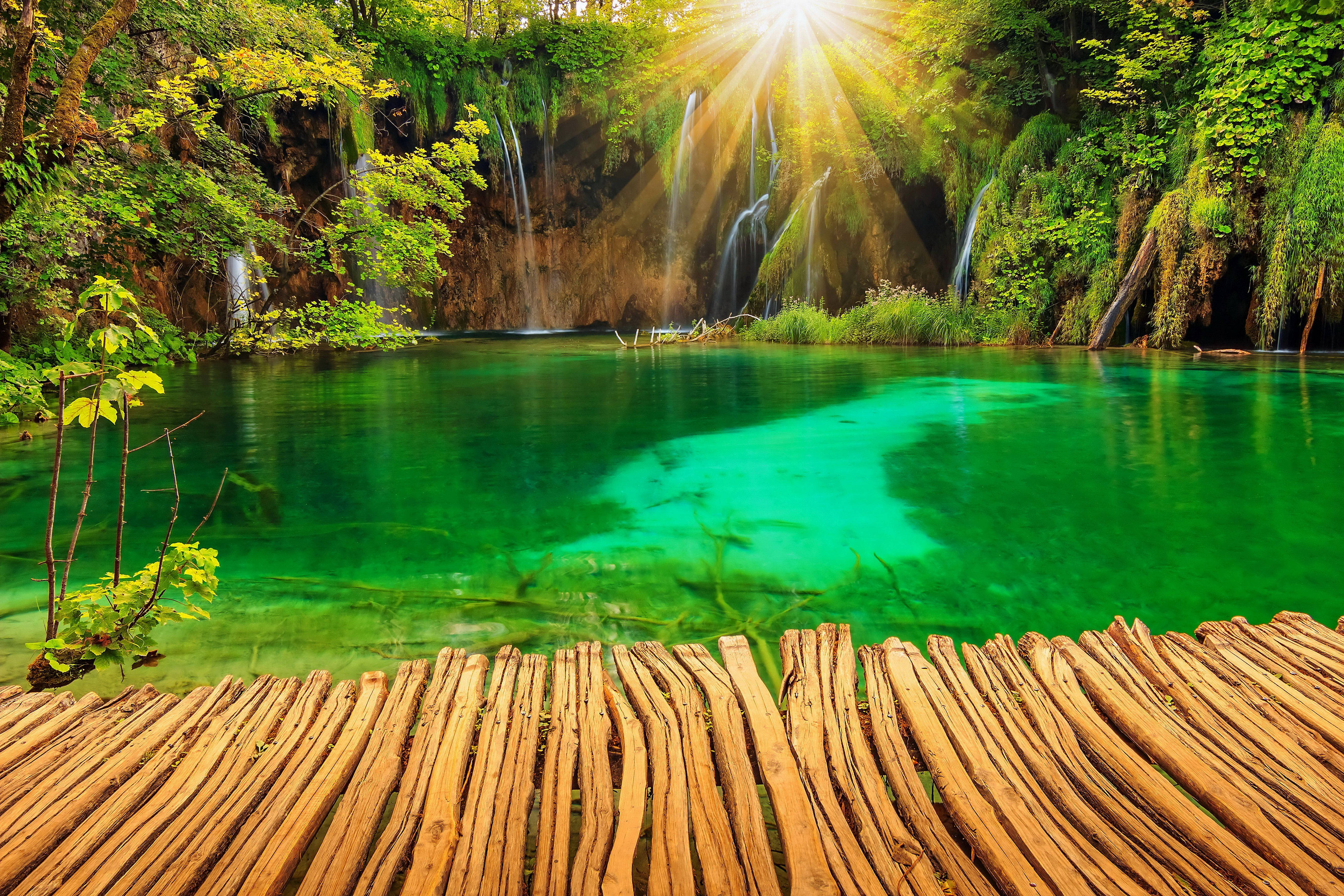 4K Natur solskin på floden Wallpapers