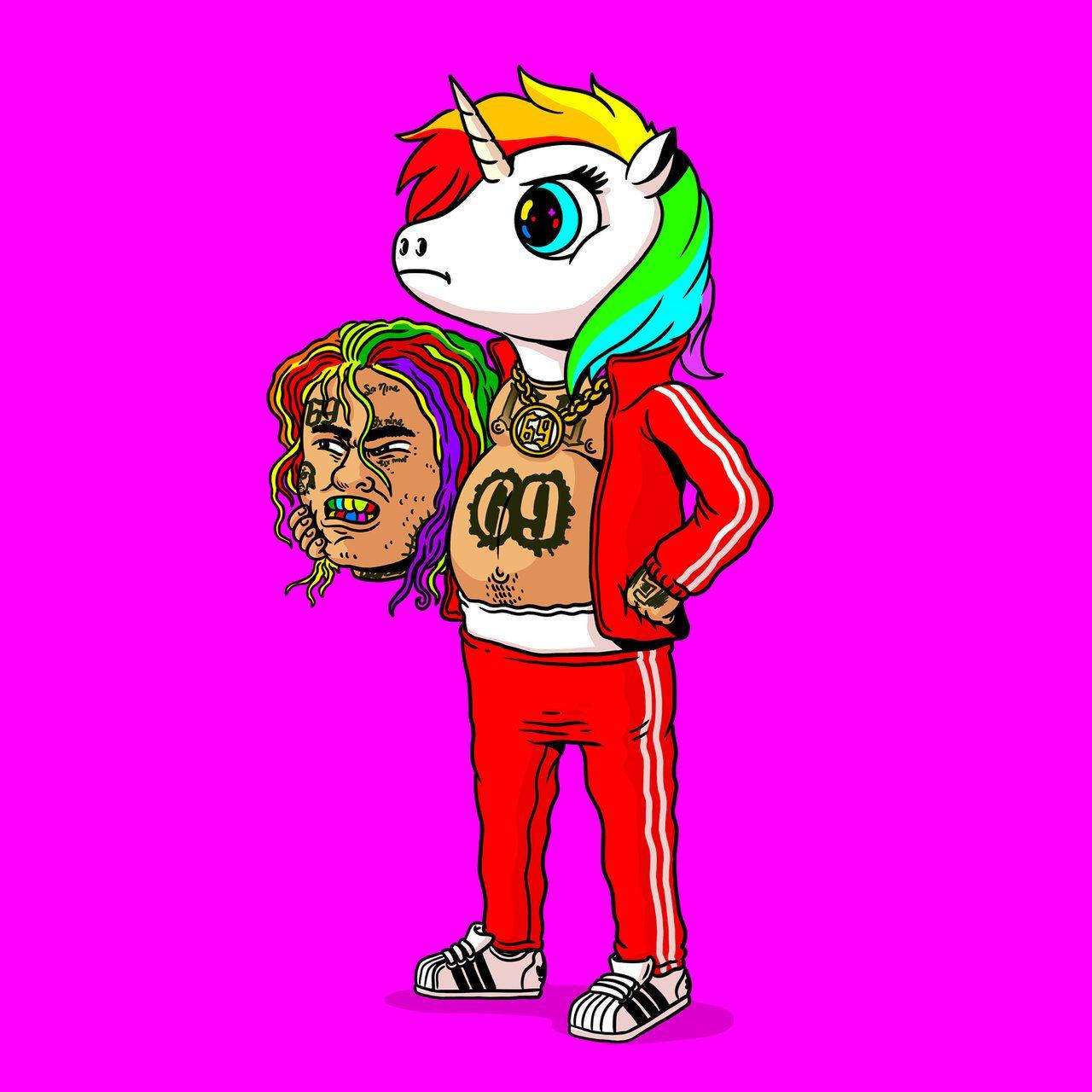 6ix9ine med regnbueenhjørning Wallpapers
