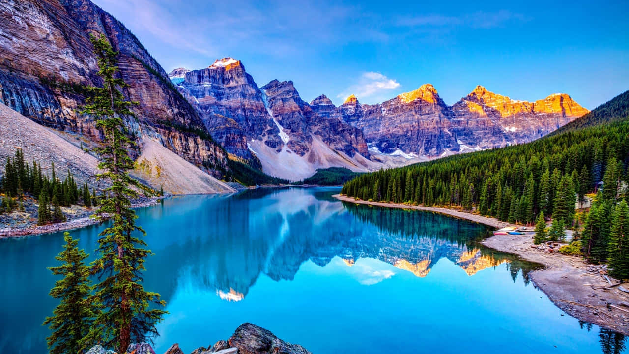 720p Natur Flod Bjerge Baggrund Wallpapers