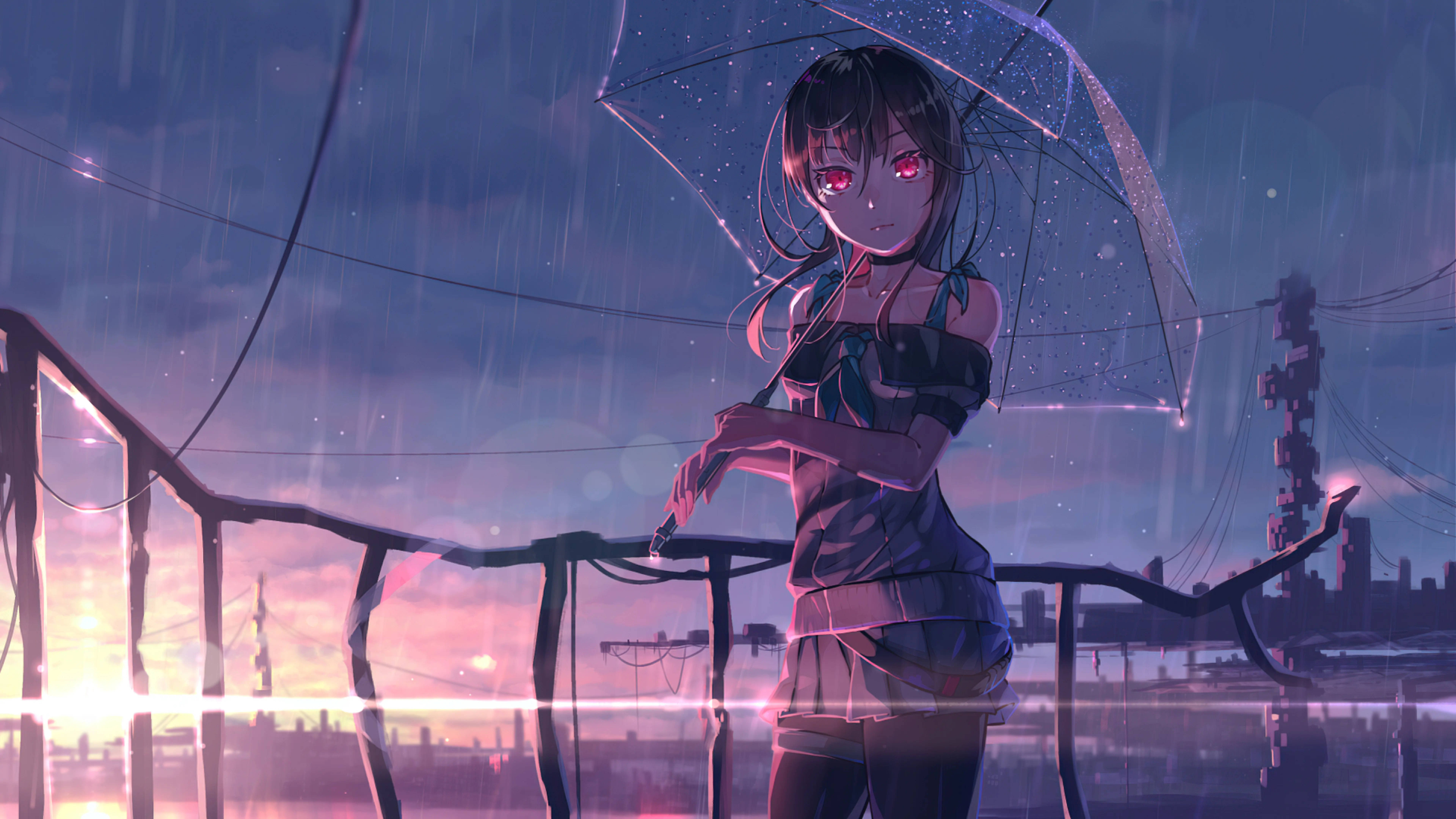 8K Animepige i Regn Wallpapers