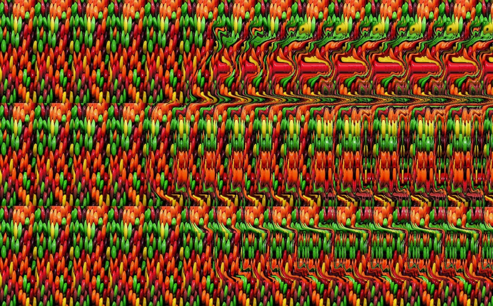 Abstrakt glitch-mønster magisk øje 3D stereogram billede et farverigt abstrakt mønster af rød, grøn og gul Wallpapers