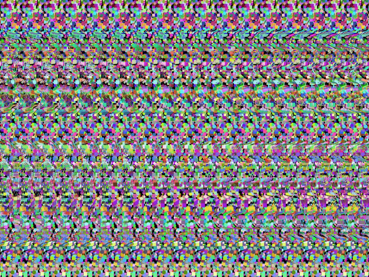 Abstrakt glitch magisk øje 3D stereogram billede af en farverig tv-skærm med regnbue mønster Wallpapers