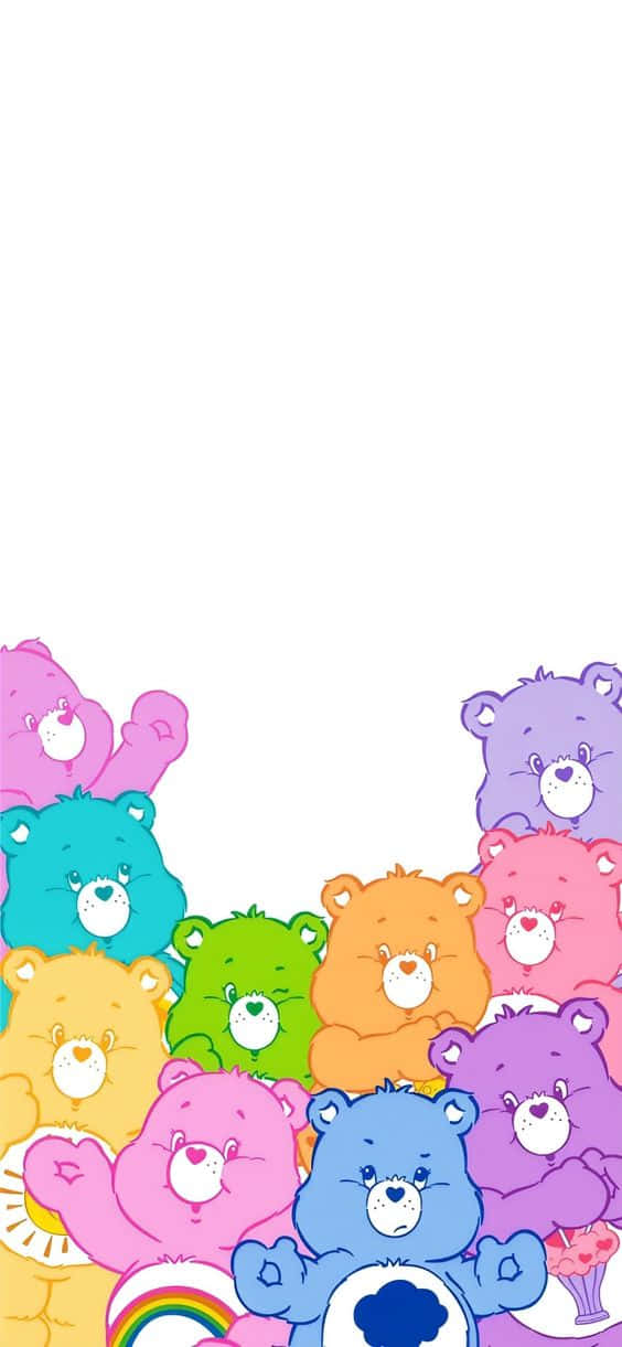 Æstetisk Care Bear Farverig På Hvid Wallpapers