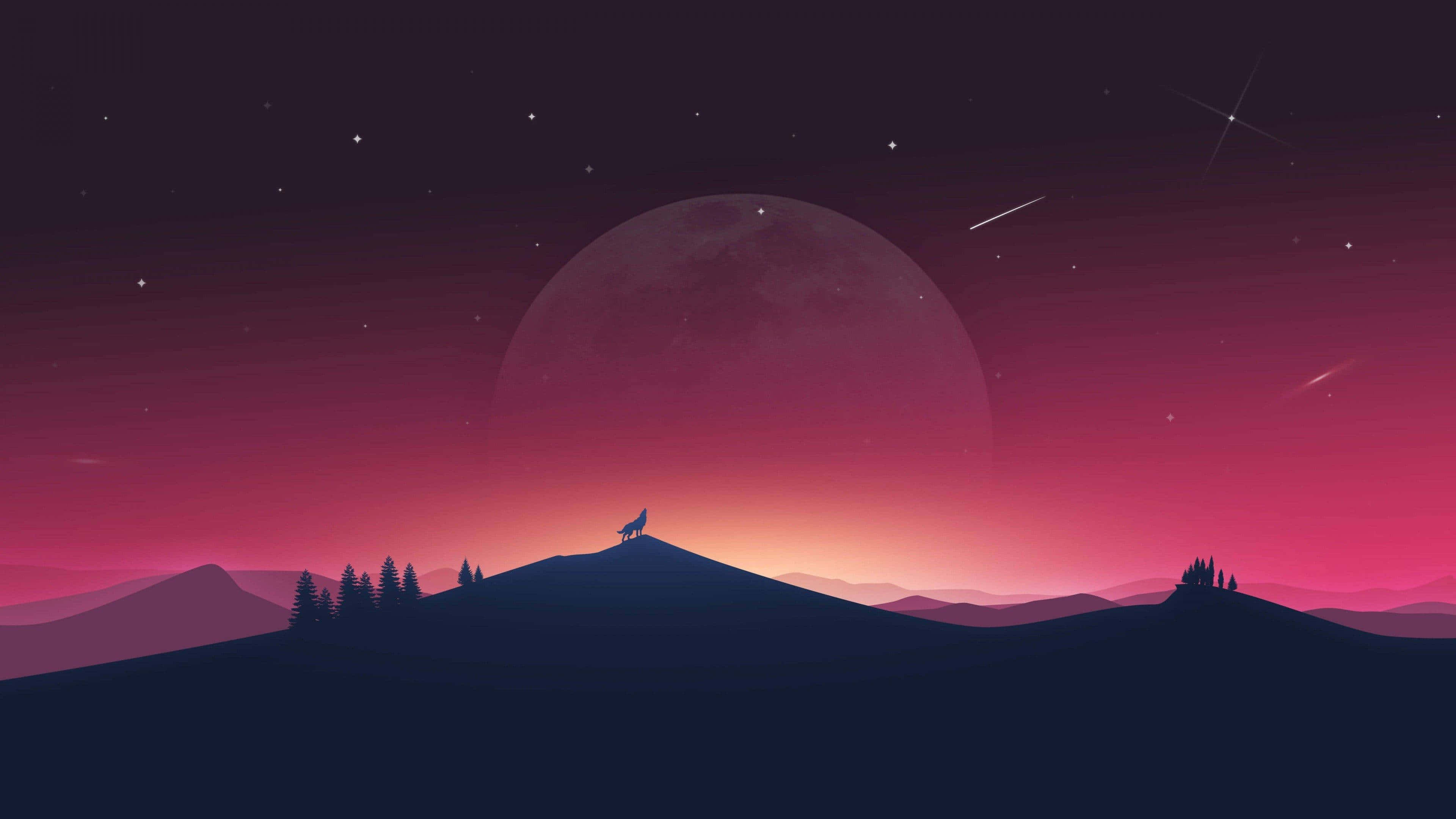 Æstetisk computer 4K rød himmel stor måne Wallpapers