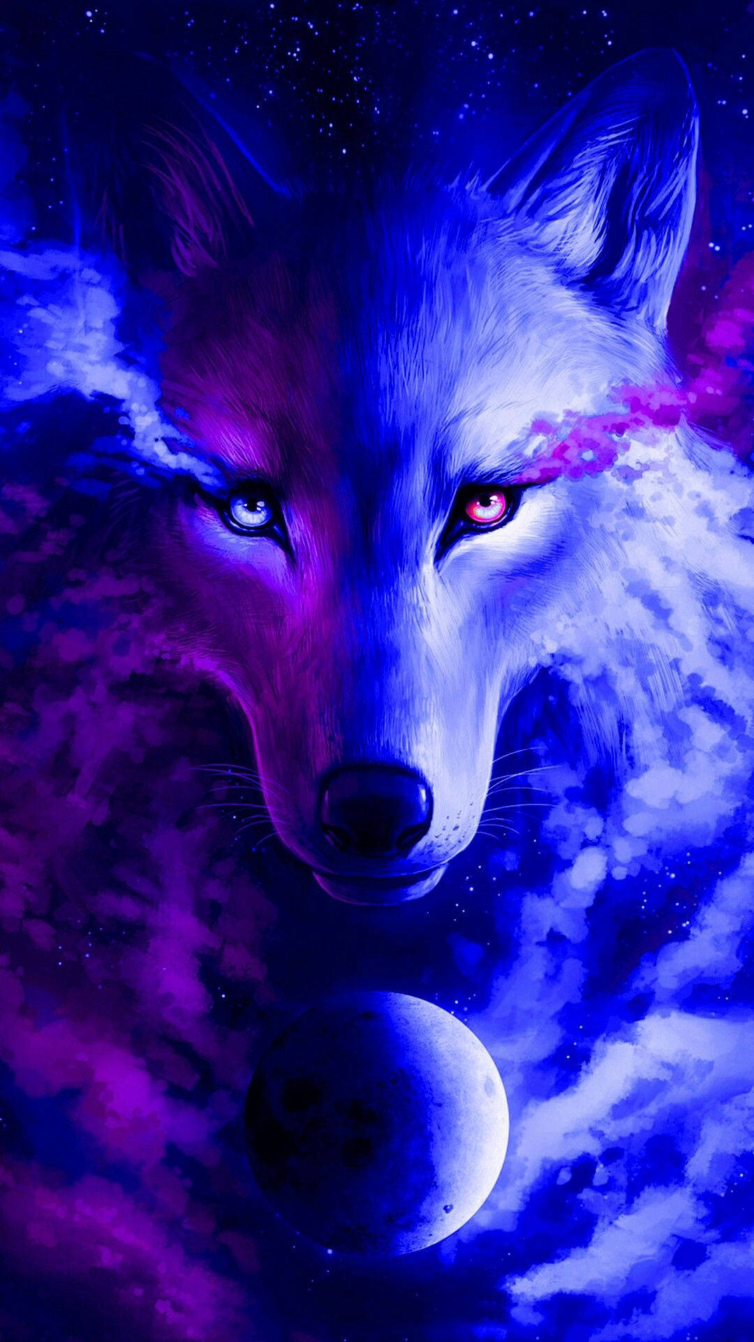 Æstetisk galakseulv og måne Wallpapers