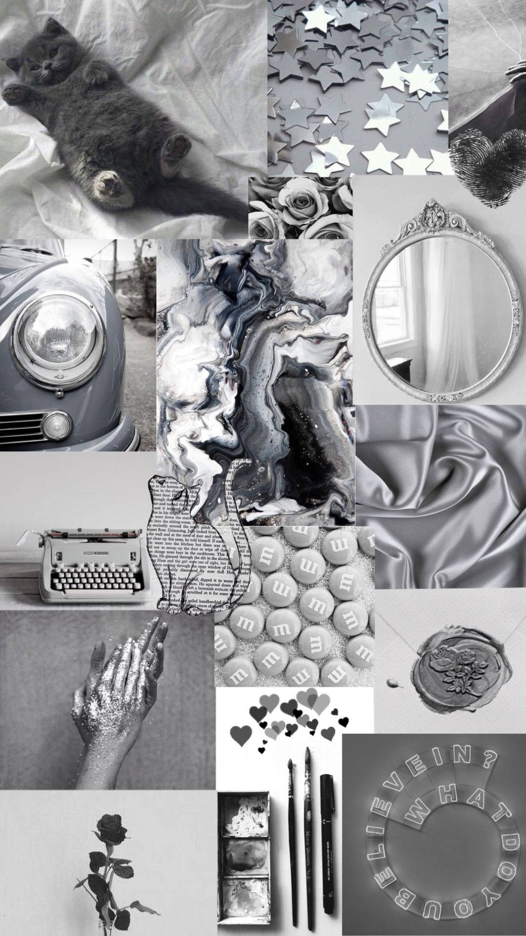 Æstetisk grå collage med lyseblå Wallpapers