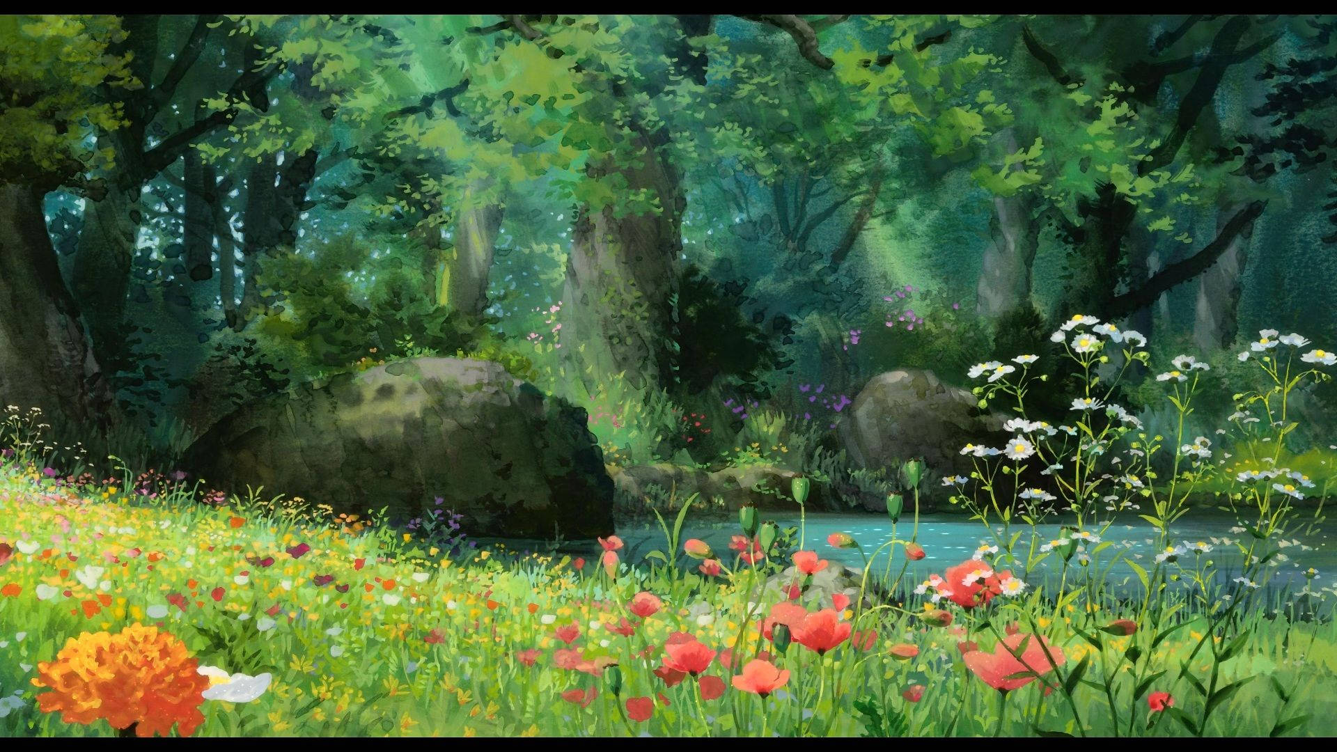 Æstetisk kunstskov ved floden Wallpapers