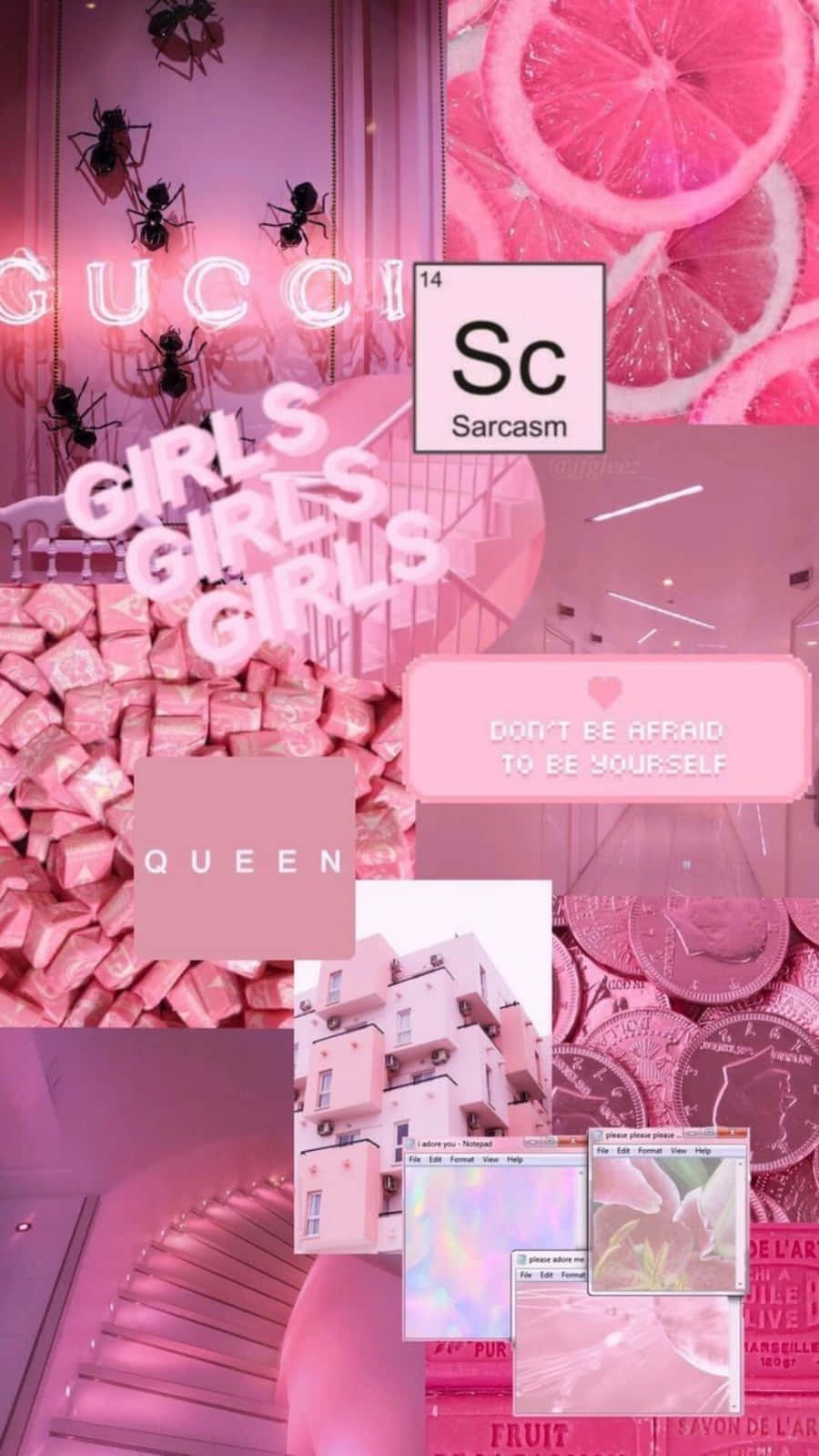 Æstetisk lyserød collage med korte citater Wallpapers