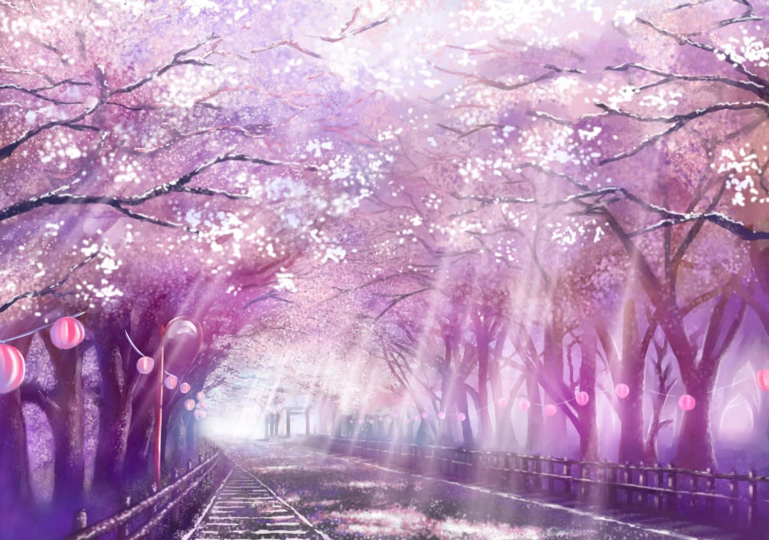 Æstetisk lyserød sakura anime træer landskab Wallpapers