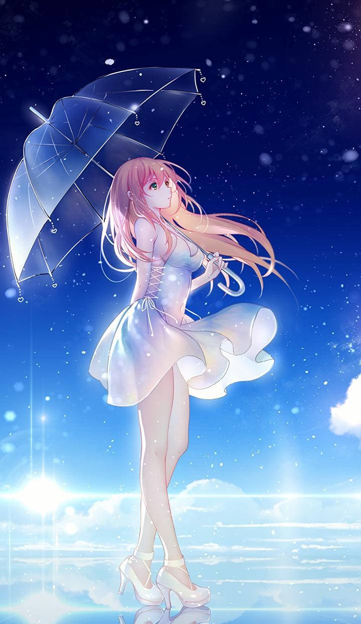 Æstetisk paraply og anime-pige telefon Wallpapers
