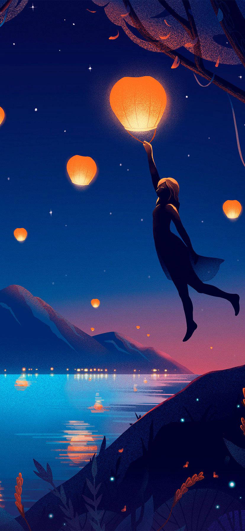 Æstetisk pige med lanterne til iPhone-baggrund — Æstetisk iPhone Wallpapers