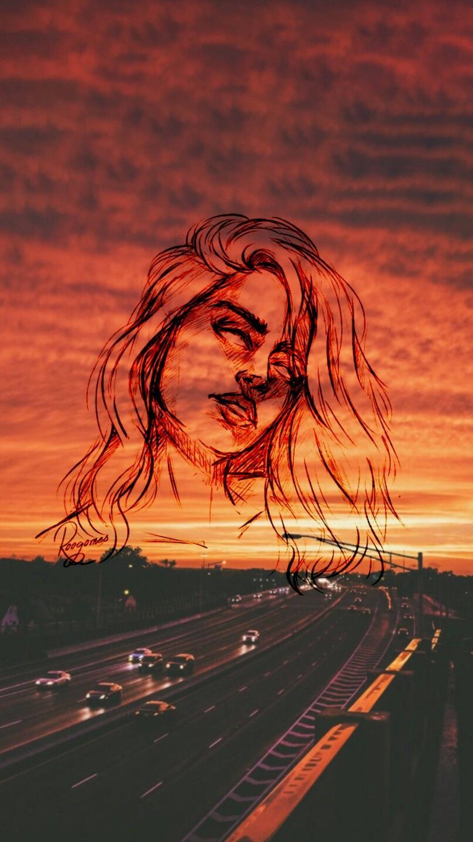 Æstetisk pige orange solnedgang Wallpapers