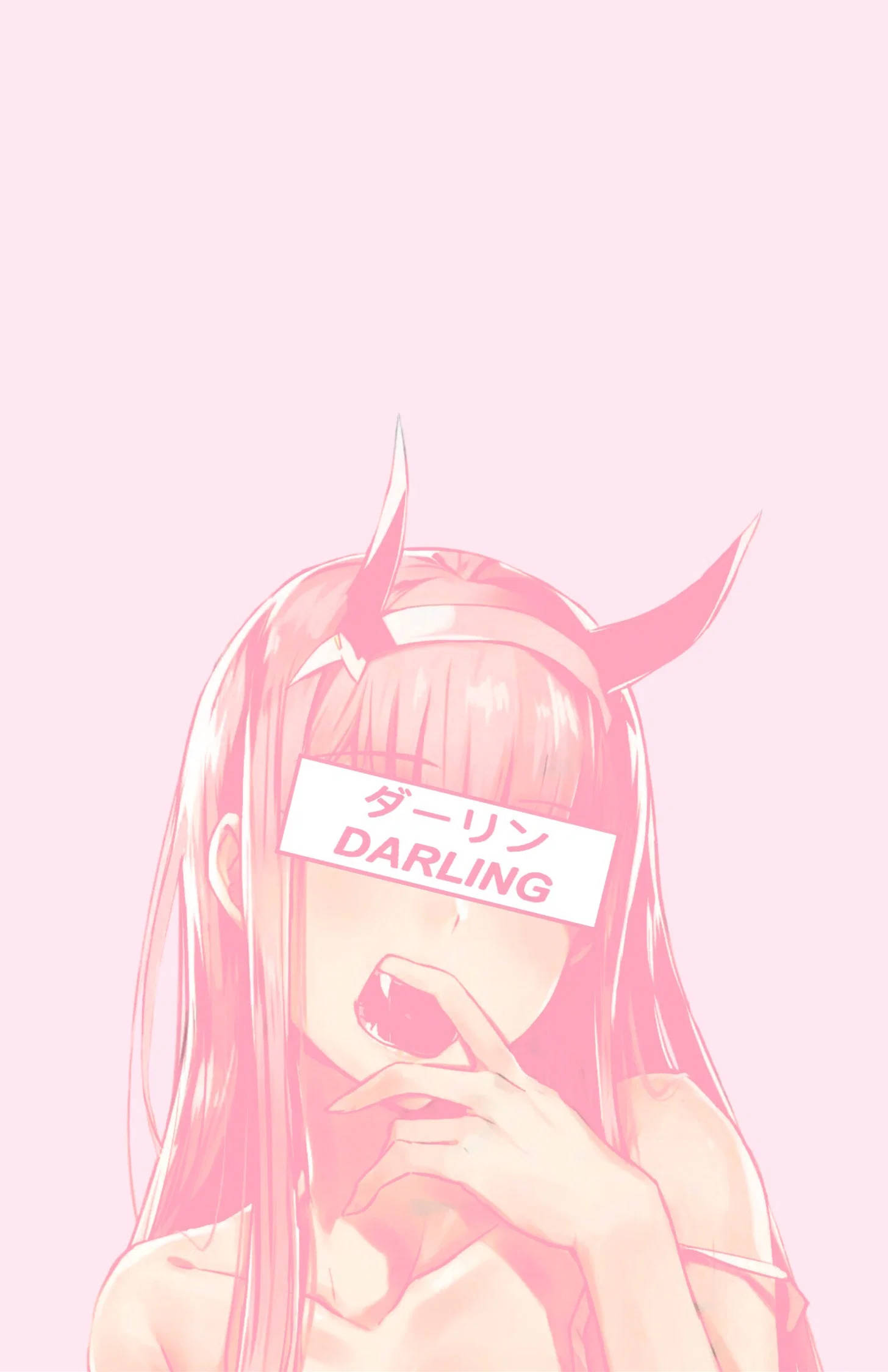 Æstetisk Pink Anime Darling Med Horn Wallpapers