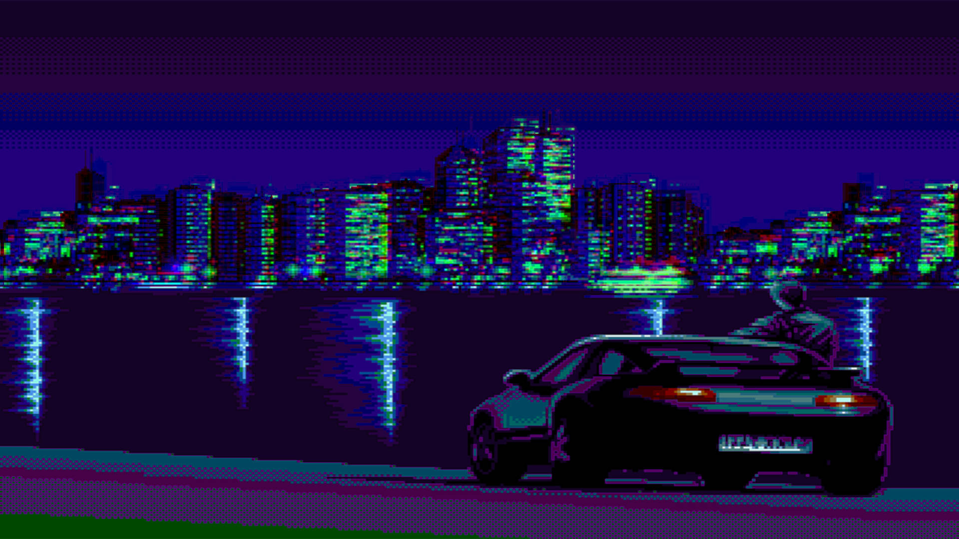 Æstetisk retro 8bit bylandskab Wallpapers