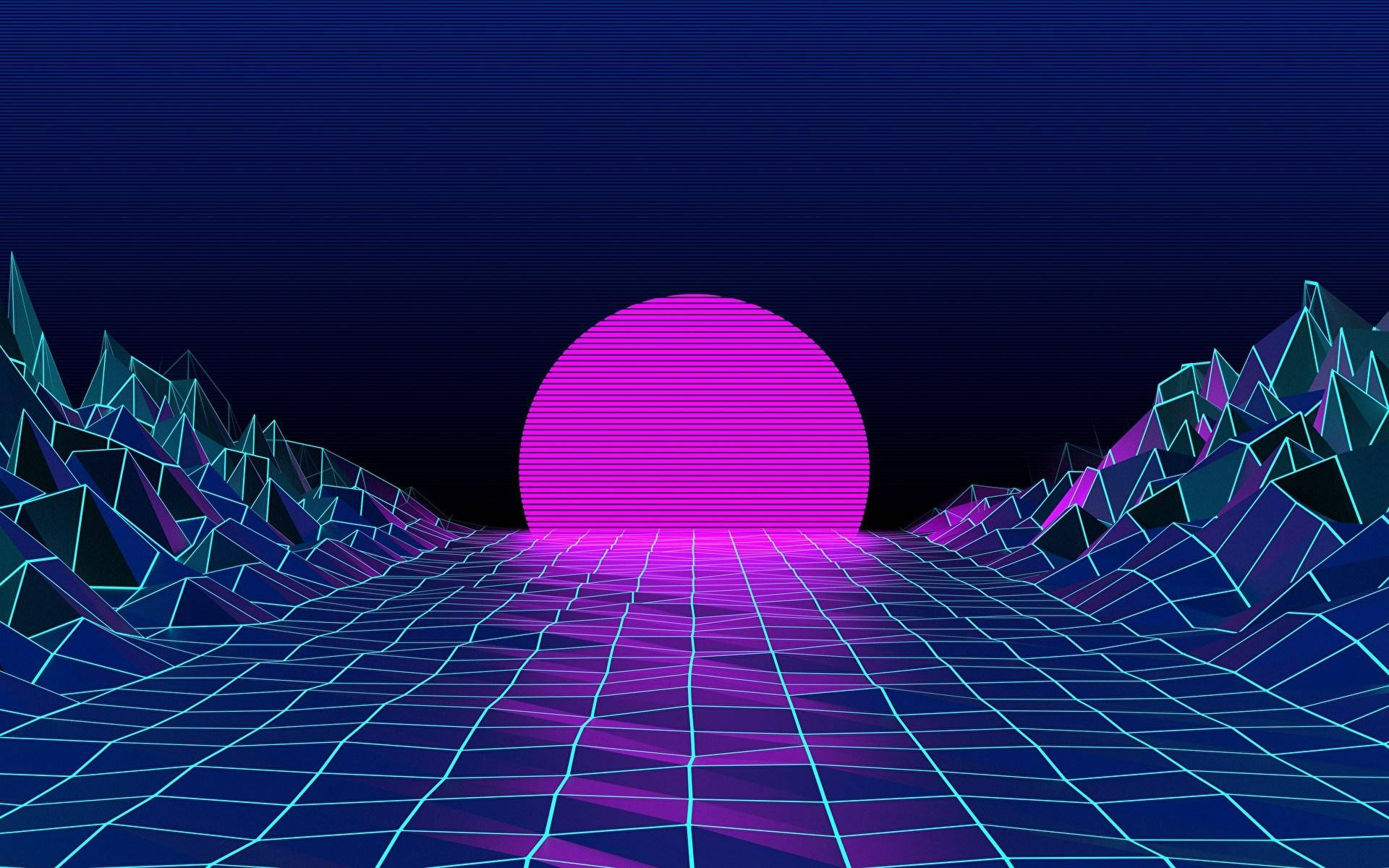 Æstetisk vaporwave solnedgang til bærbar Wallpapers