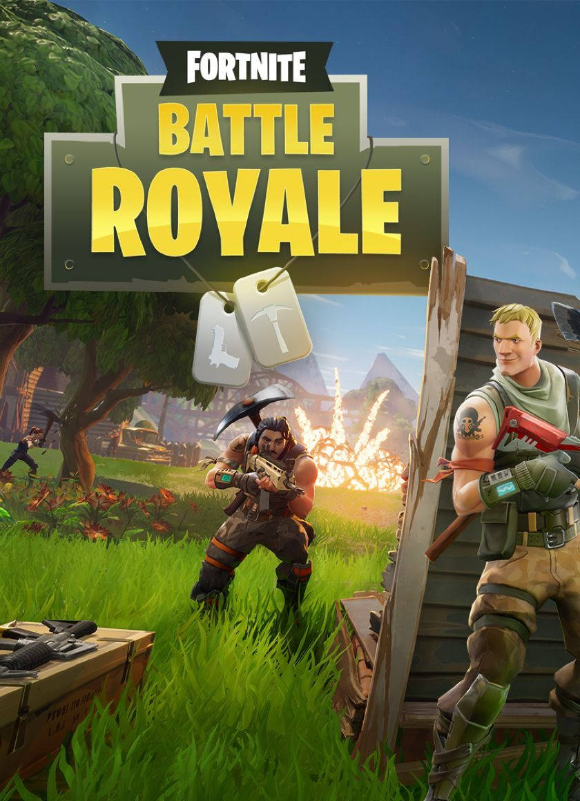 Fortnite battle royale med to fyre, der kæmper med deres våben, wallpaper. — Fortnite Wallpapers