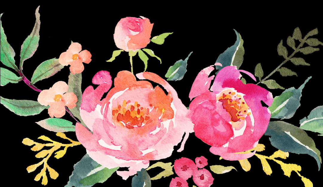 Akvarel_ Lyserøde_ Blomster_ Kunstværk Wallpapers