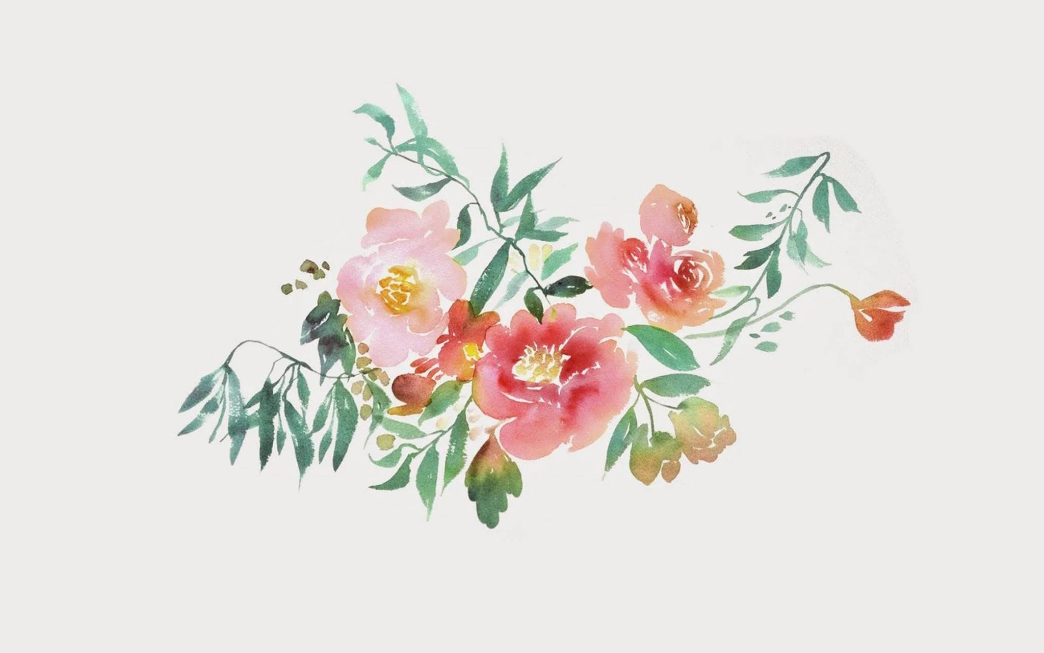 Akvarelblomster til æstetisk skrivebord Wallpapers