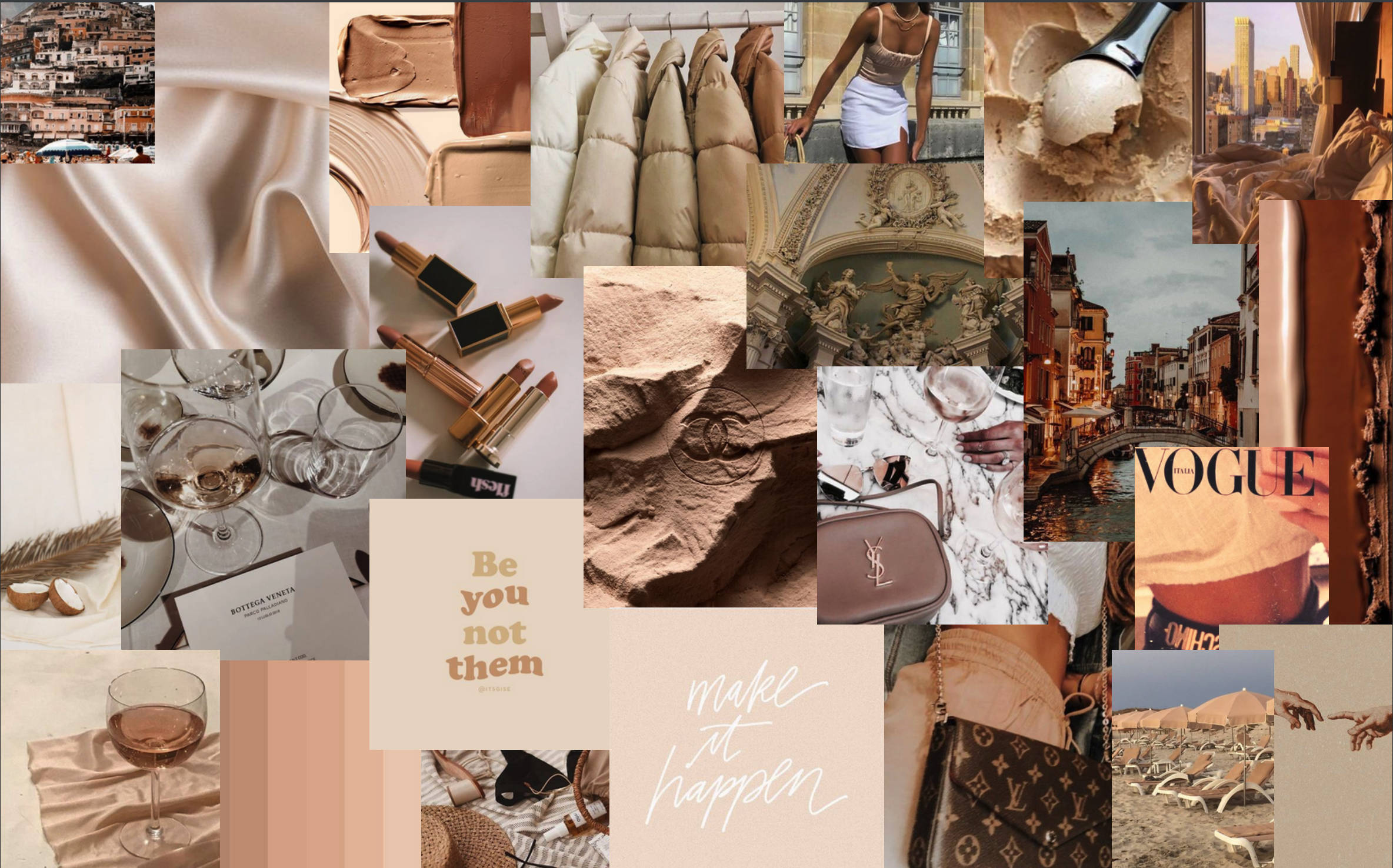Altid Klassisk: Det Vogue Beige Æstetiske Skrivebord Wallpapers