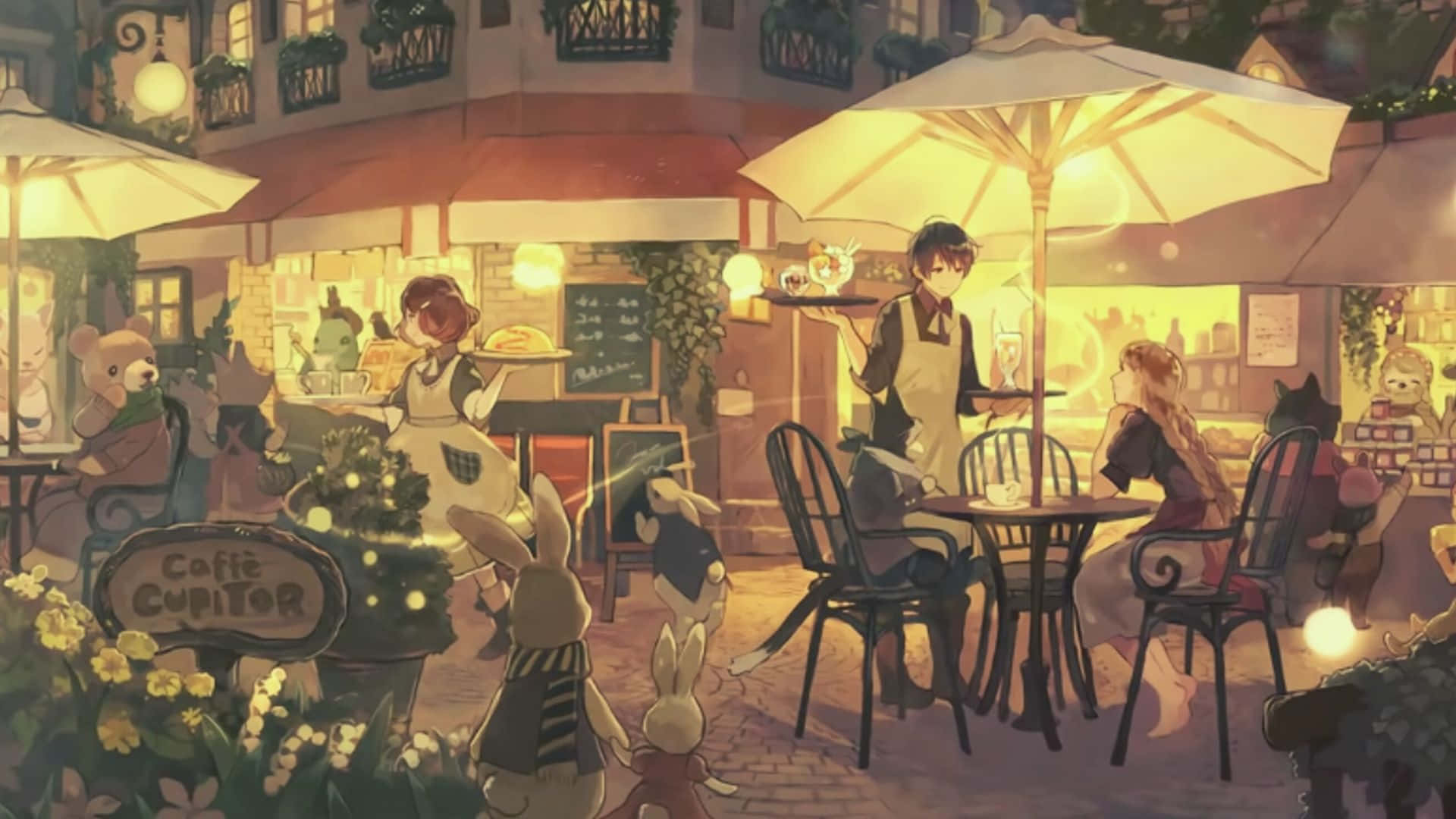 Anime åben cafe baggrund Wallpapers