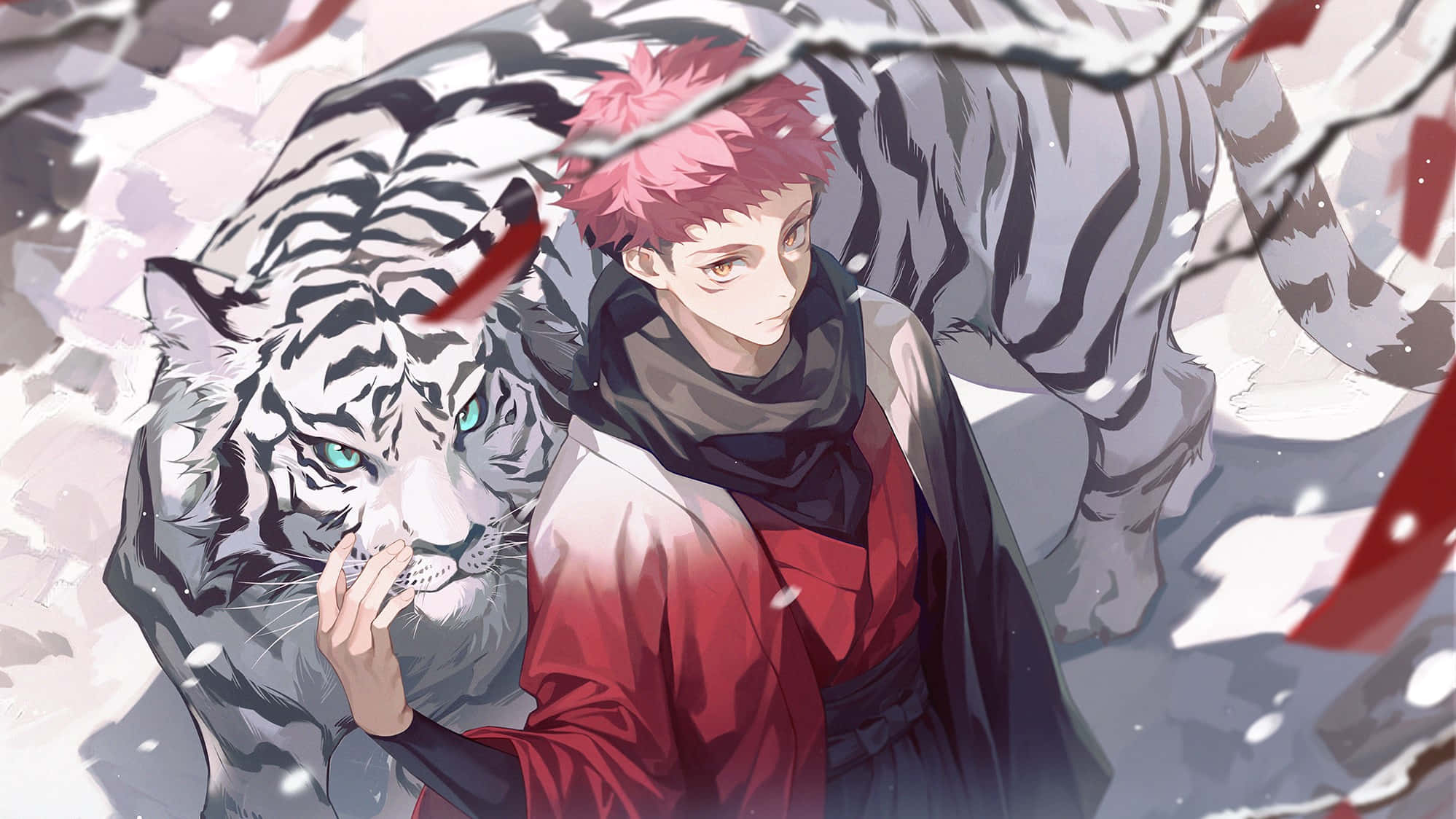 Anime Aestetisk Profilbillede af Yuji med Hvid Tiger Wallpapers