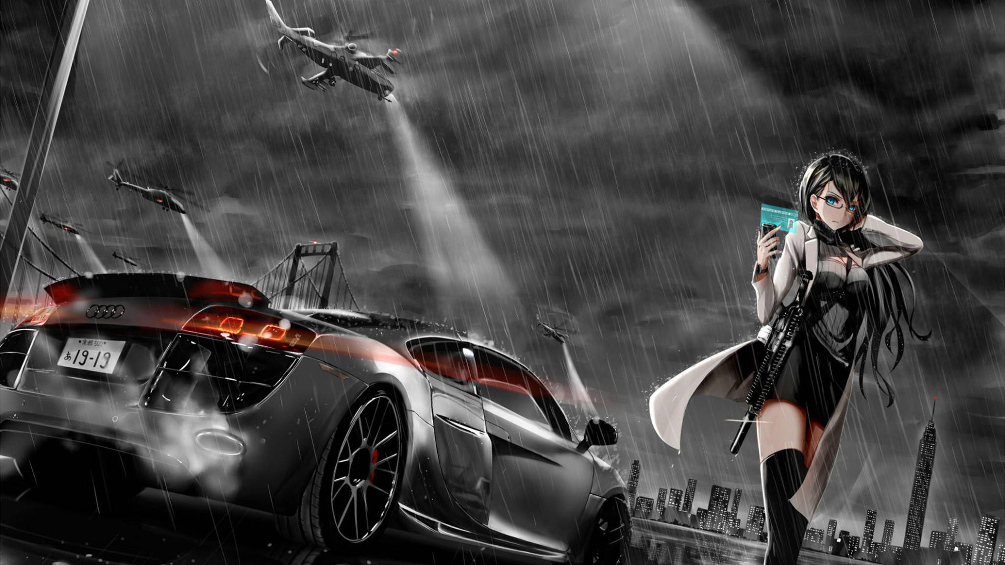 Anime bil Sølv Audi R8 Wallpapers