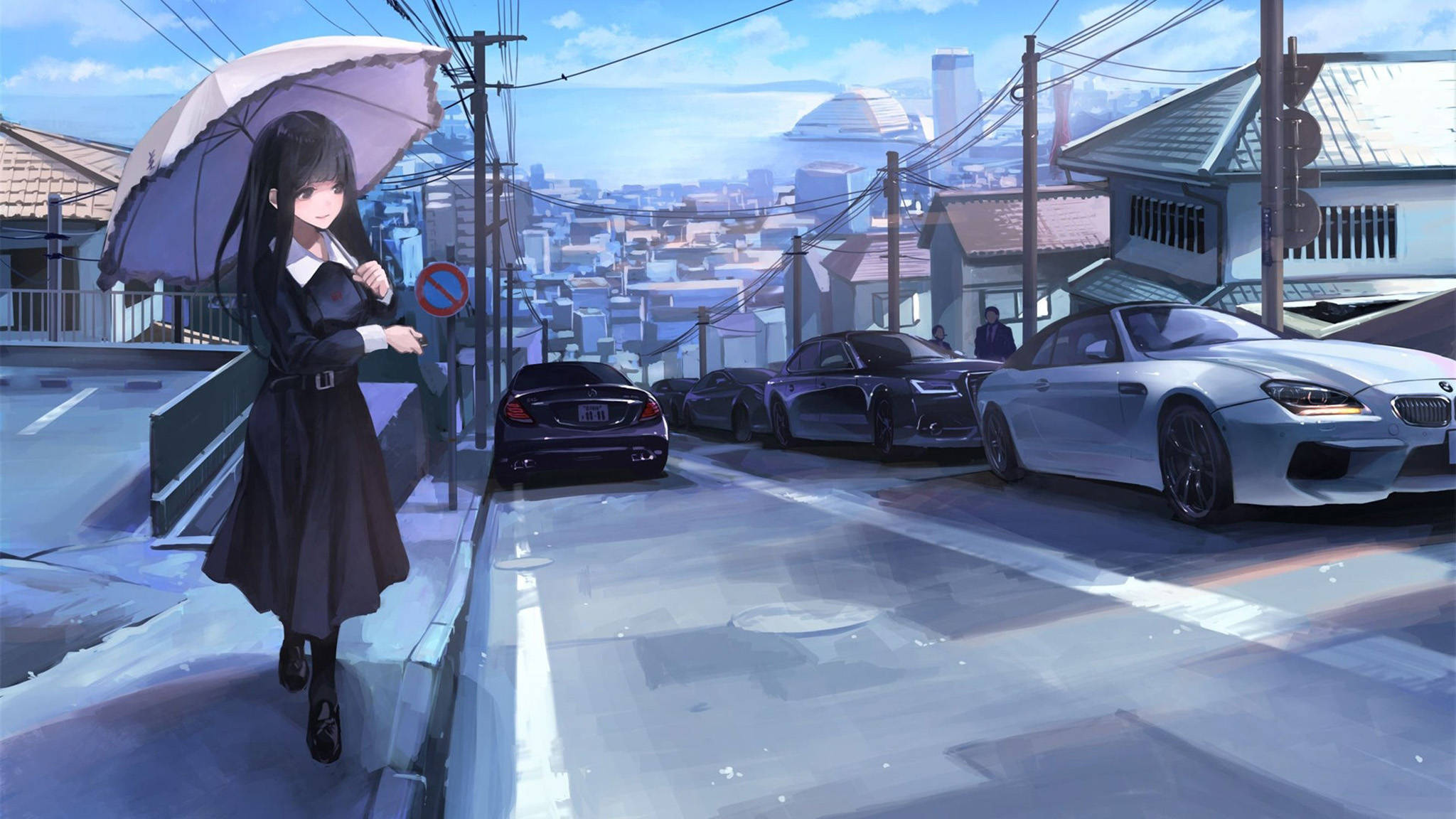 Anime-biler cruiser gennem natten Wallpapers