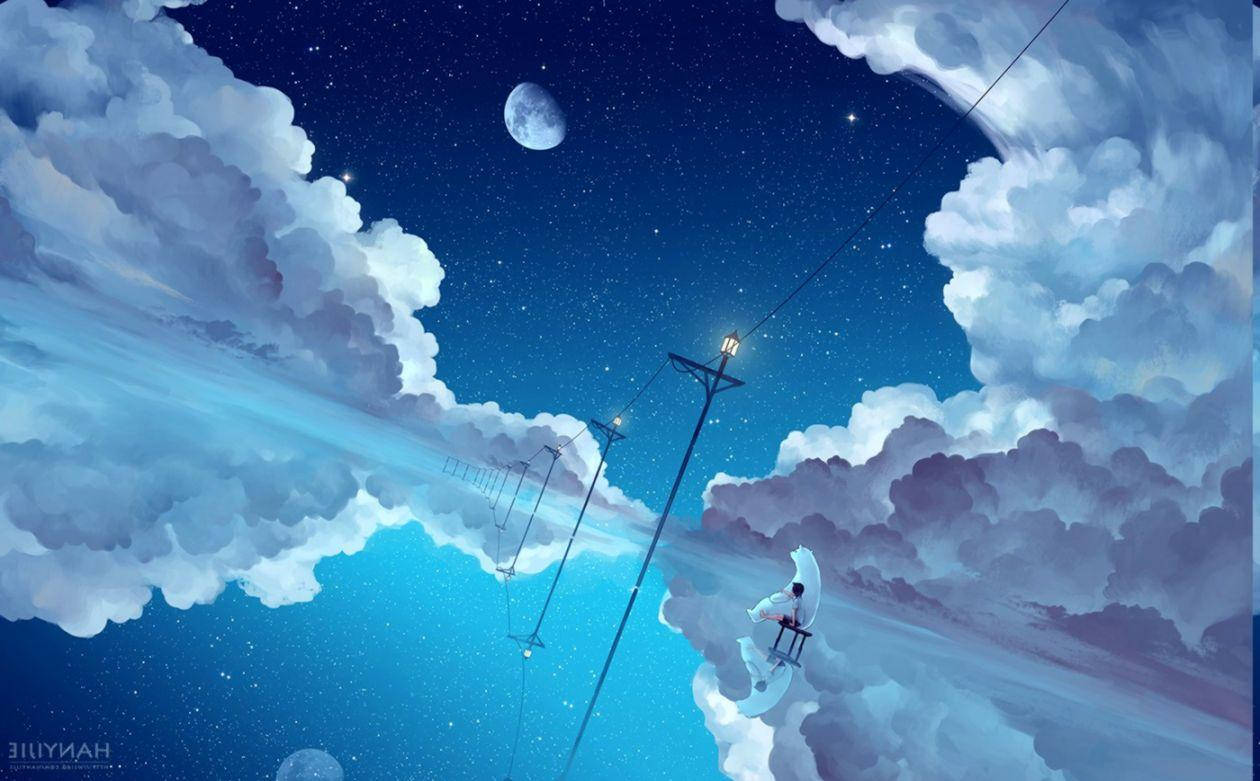 Anime blå natscene Wallpapers