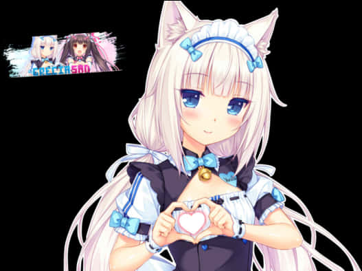 Anime Catgirl Hjertegestus Wallpapers