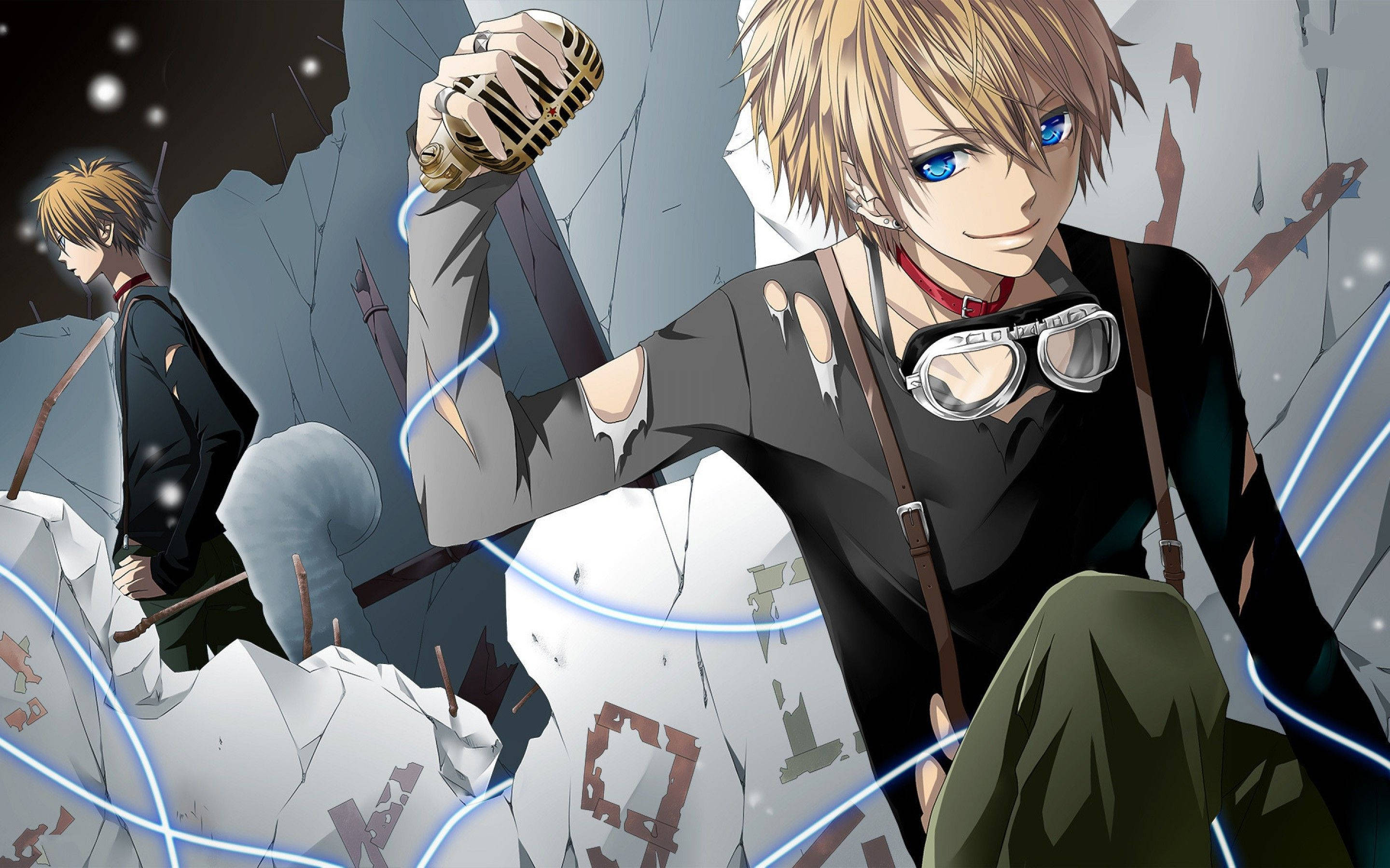 Anime dreng i dukkespiller kostume leger med en chibi mus Wallpapers