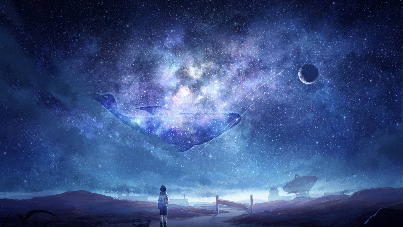 Anime dreng og galaksemåne Wallpapers